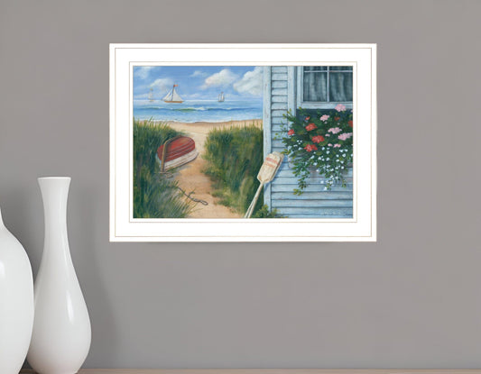Beach Cottage 1 White Framed Print Wall Art - Homeroots