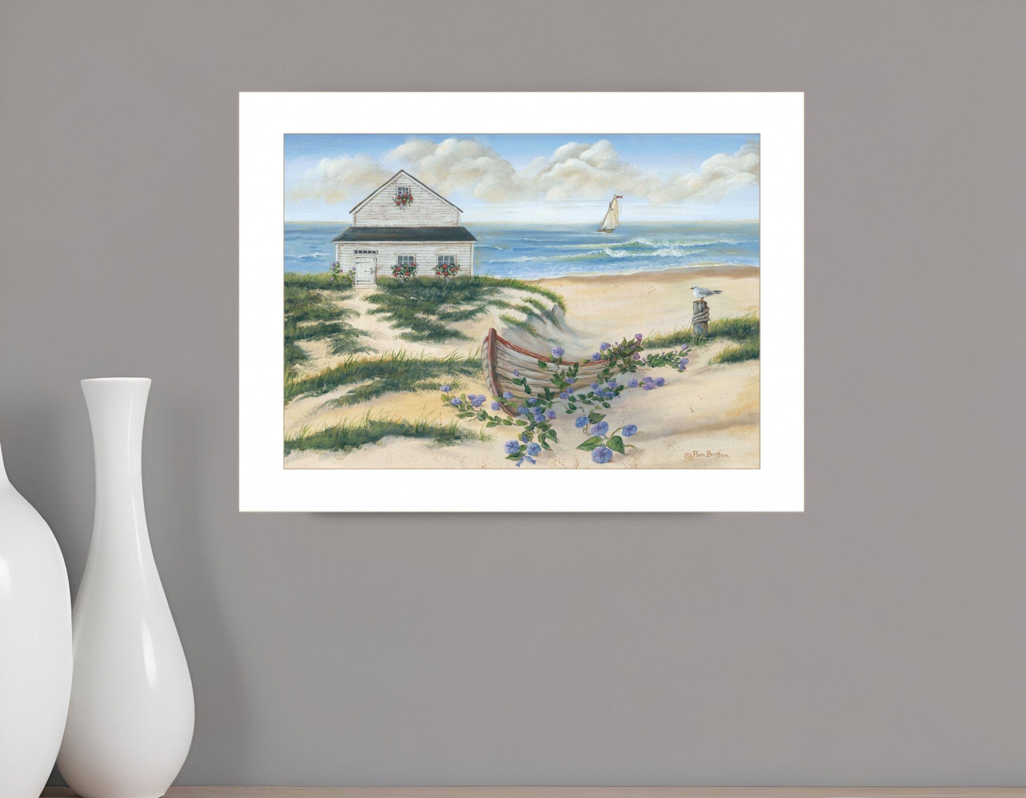 Beach Cottage II 1 White Framed Print Wall Art - Homeroots