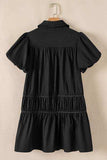 Button Down Puff Sleeve Ruffle Hem Dress - Trendsi - Flyclothing LLC