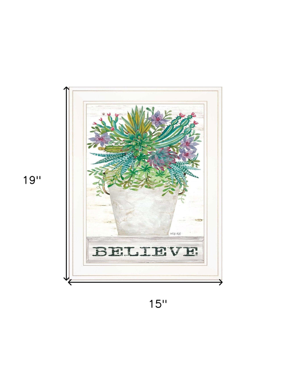 Believe Succulents White Framed Print Wall Art - Homeroots - Flyclothing LLC