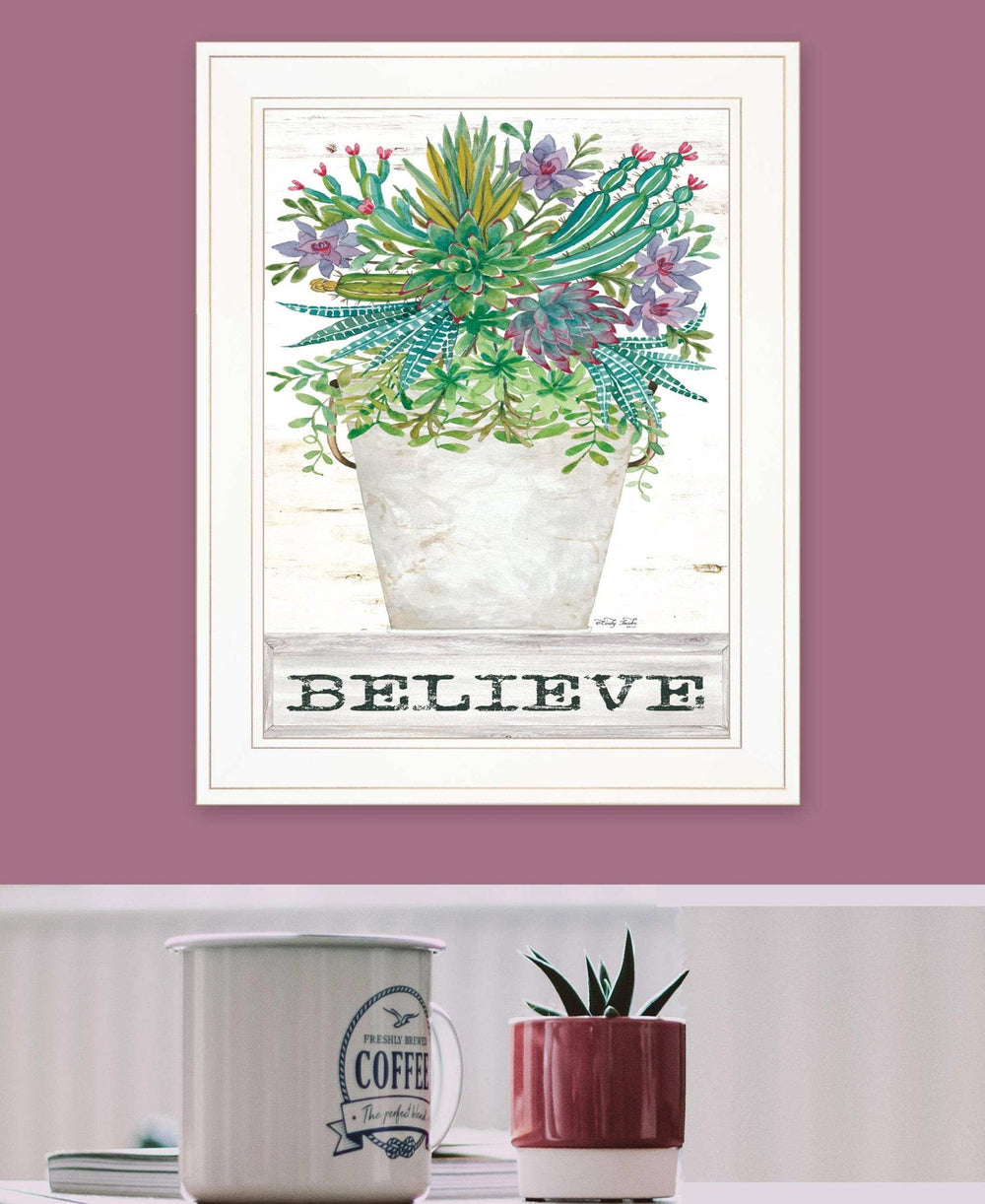 Believe Succulents White Framed Print Wall Art - Homeroots - Flyclothing LLC