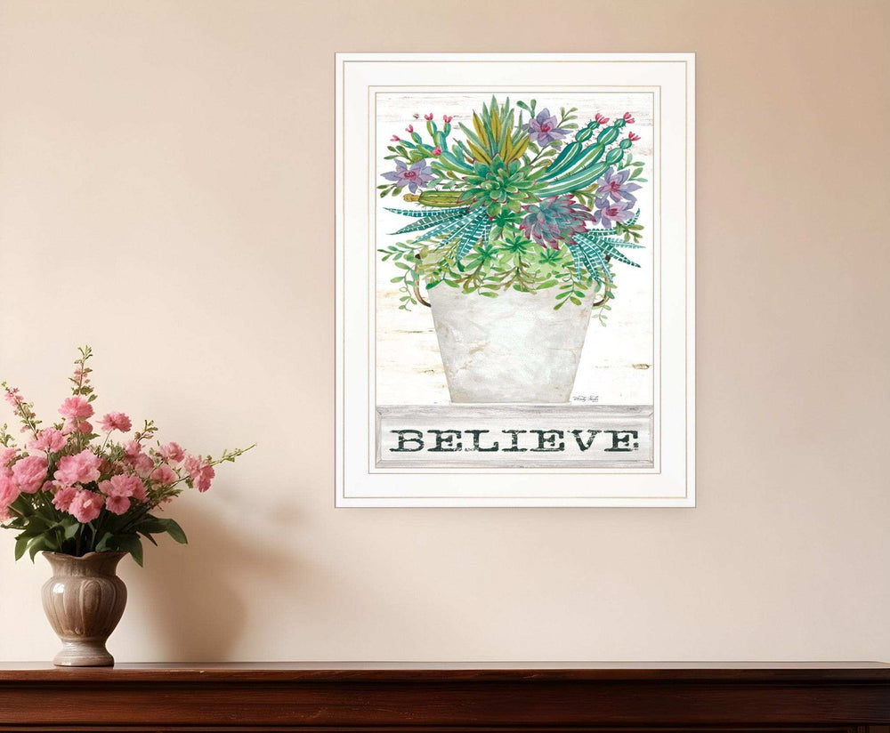 Believe Succulents White Framed Print Wall Art - Homeroots - Flyclothing LLC