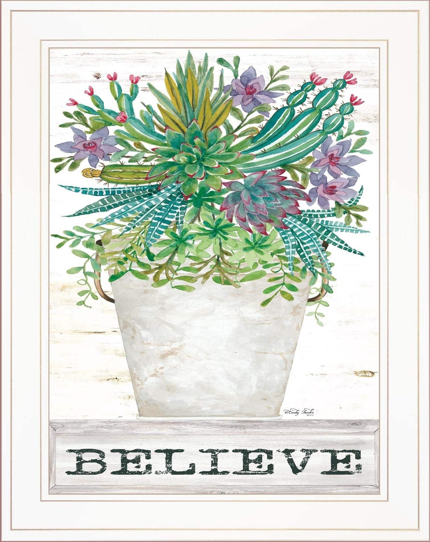 Believe Succulents White Framed Print Wall Art - Homeroots - Flyclothing LLC