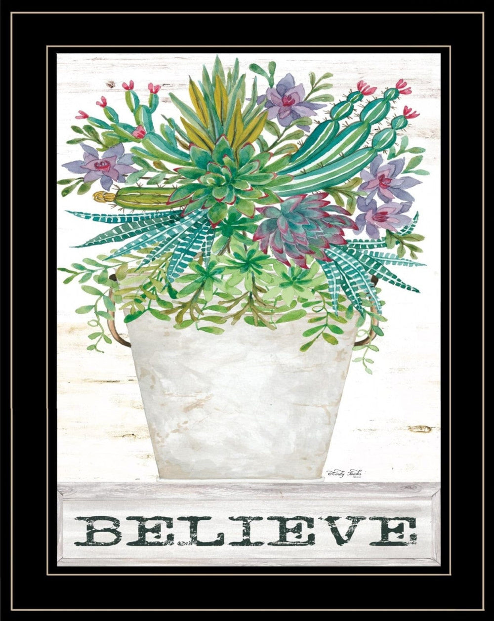 Believe Succulents 3 Black Framed Print Wall Art - Homeroots