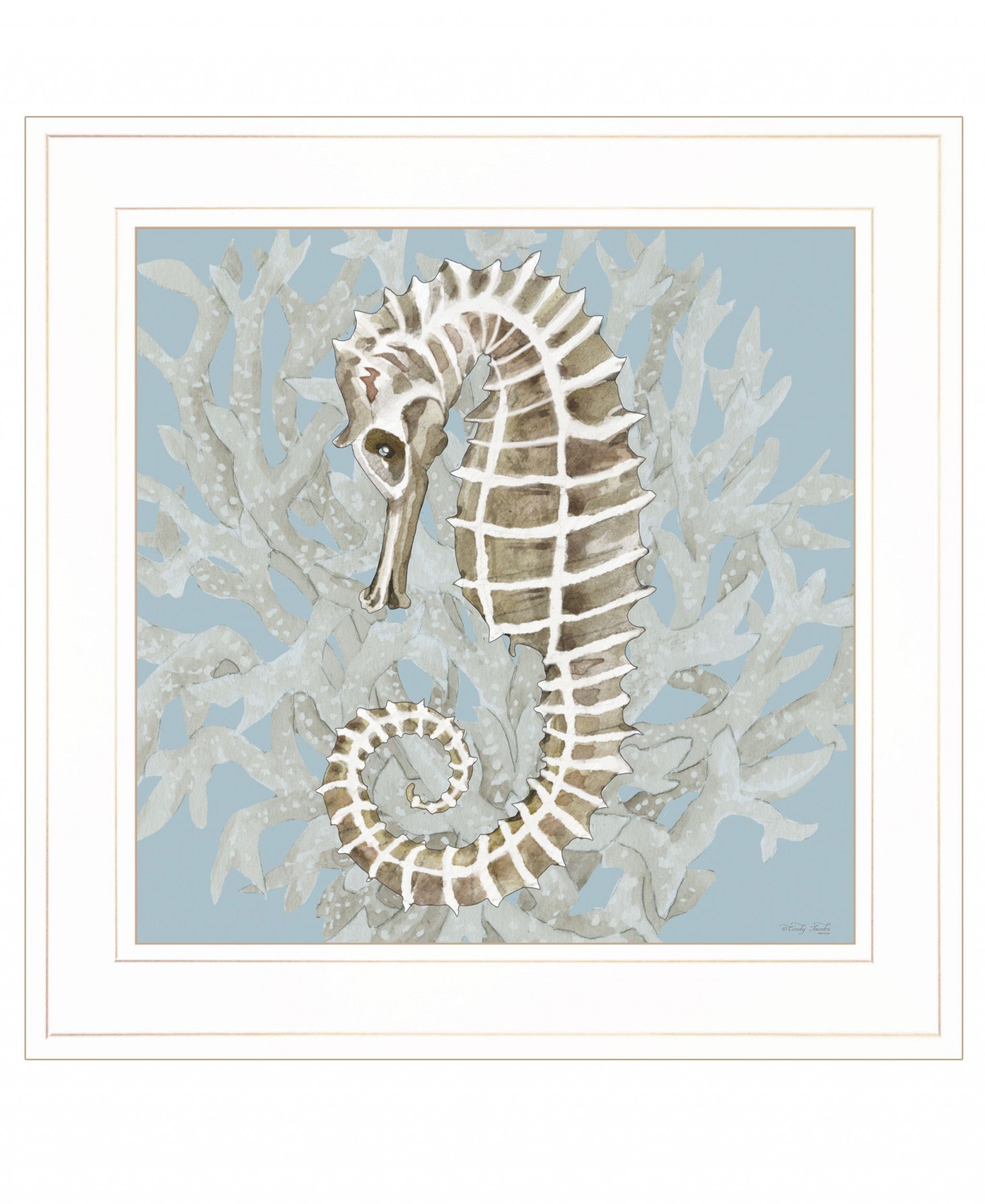 Coral Seahorse II 2 White Framed Print Wall Art - Homeroots