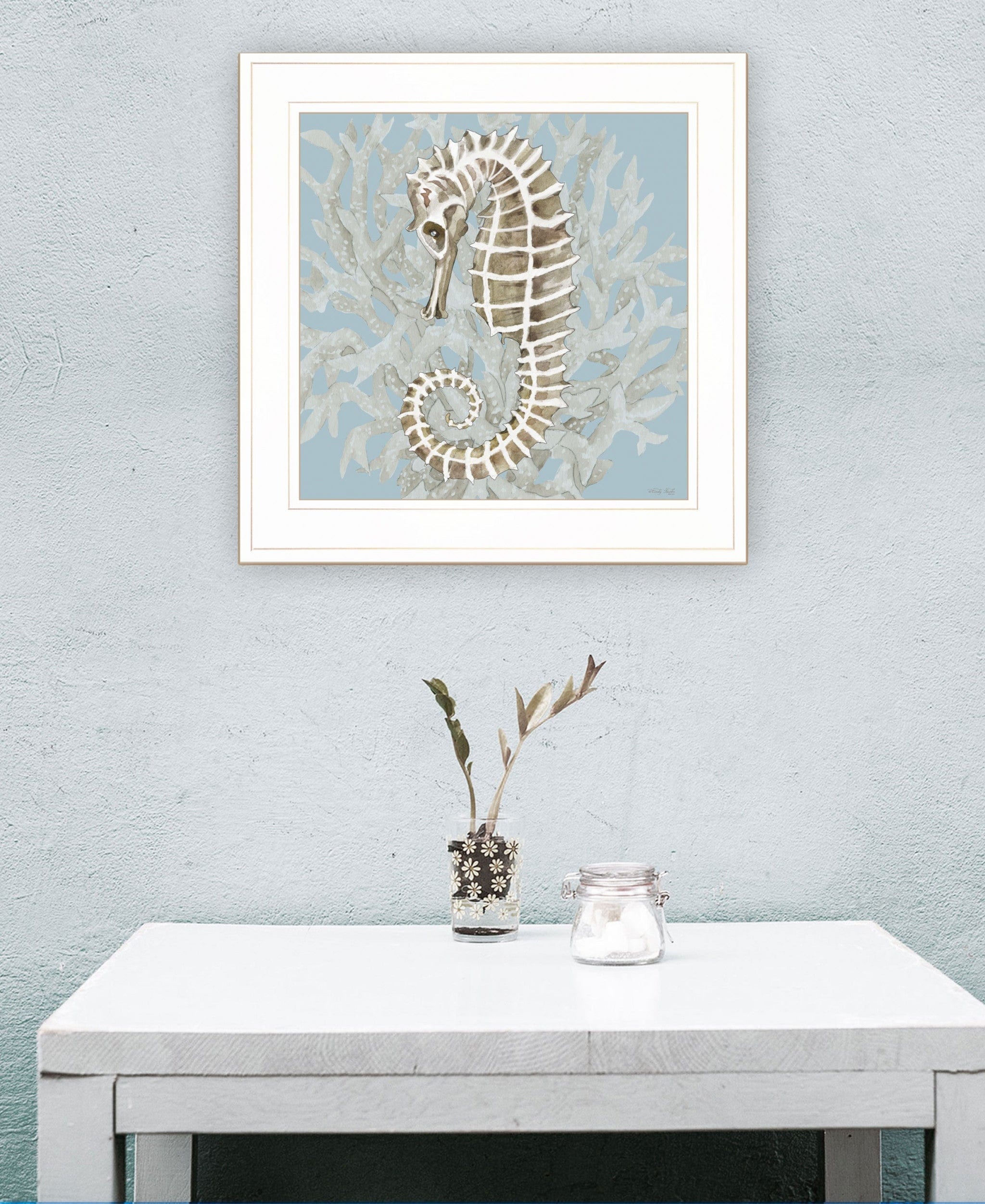 Coral Seahorse II 2 White Framed Print Wall Art - Homeroots