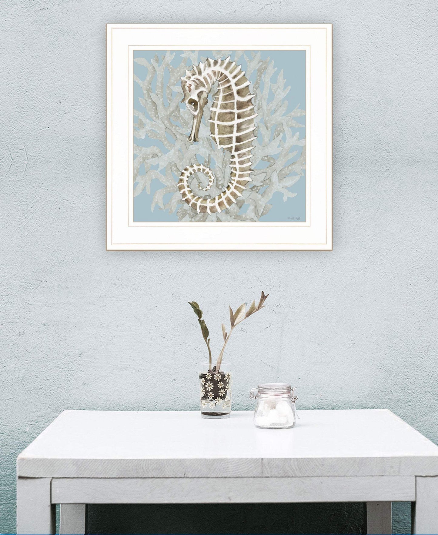 Coral Seahorse II 2 White Framed Print Wall Art - Homeroots - Flyclothing LLC