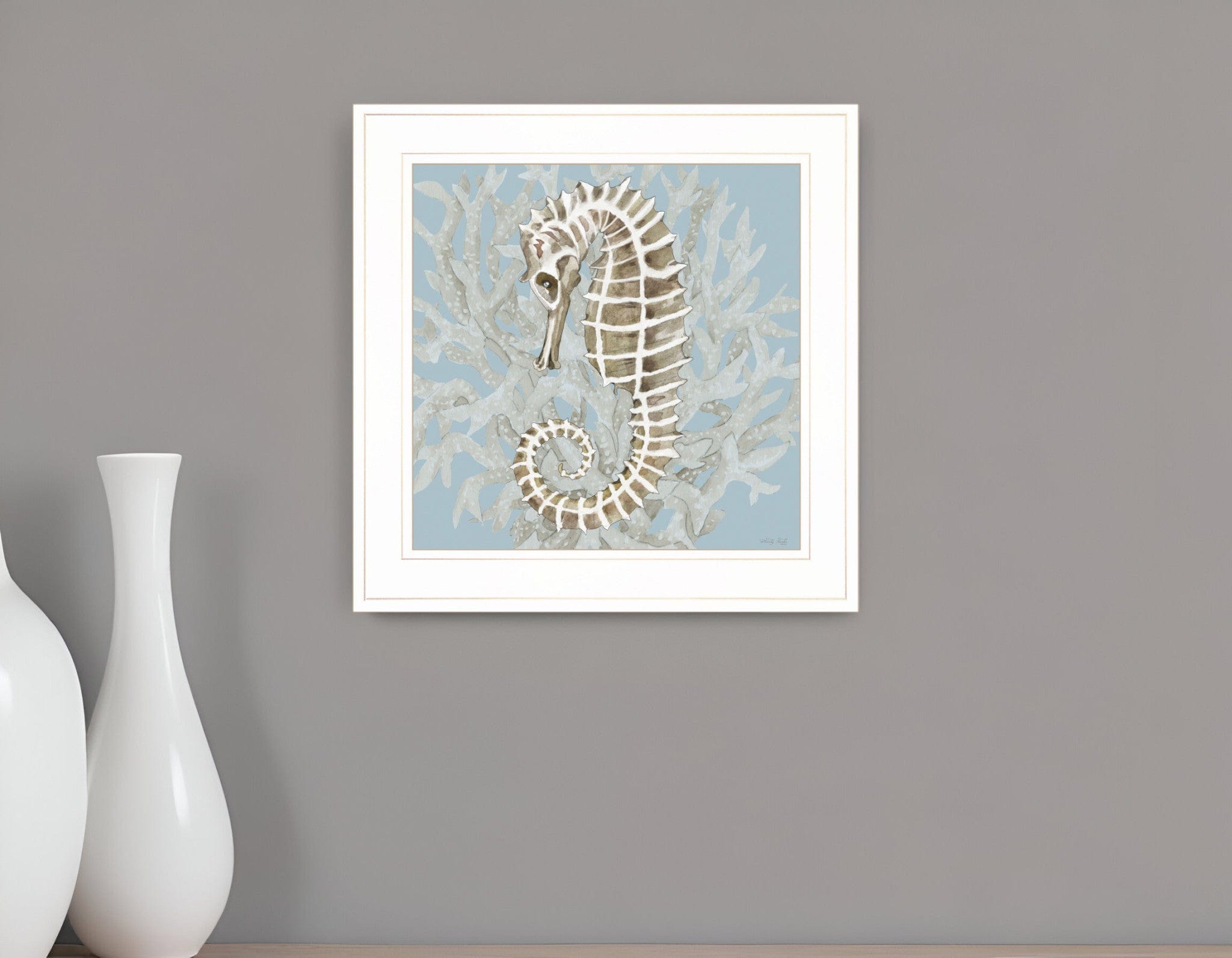 Coral Seahorse II 2 White Framed Print Wall Art - Homeroots