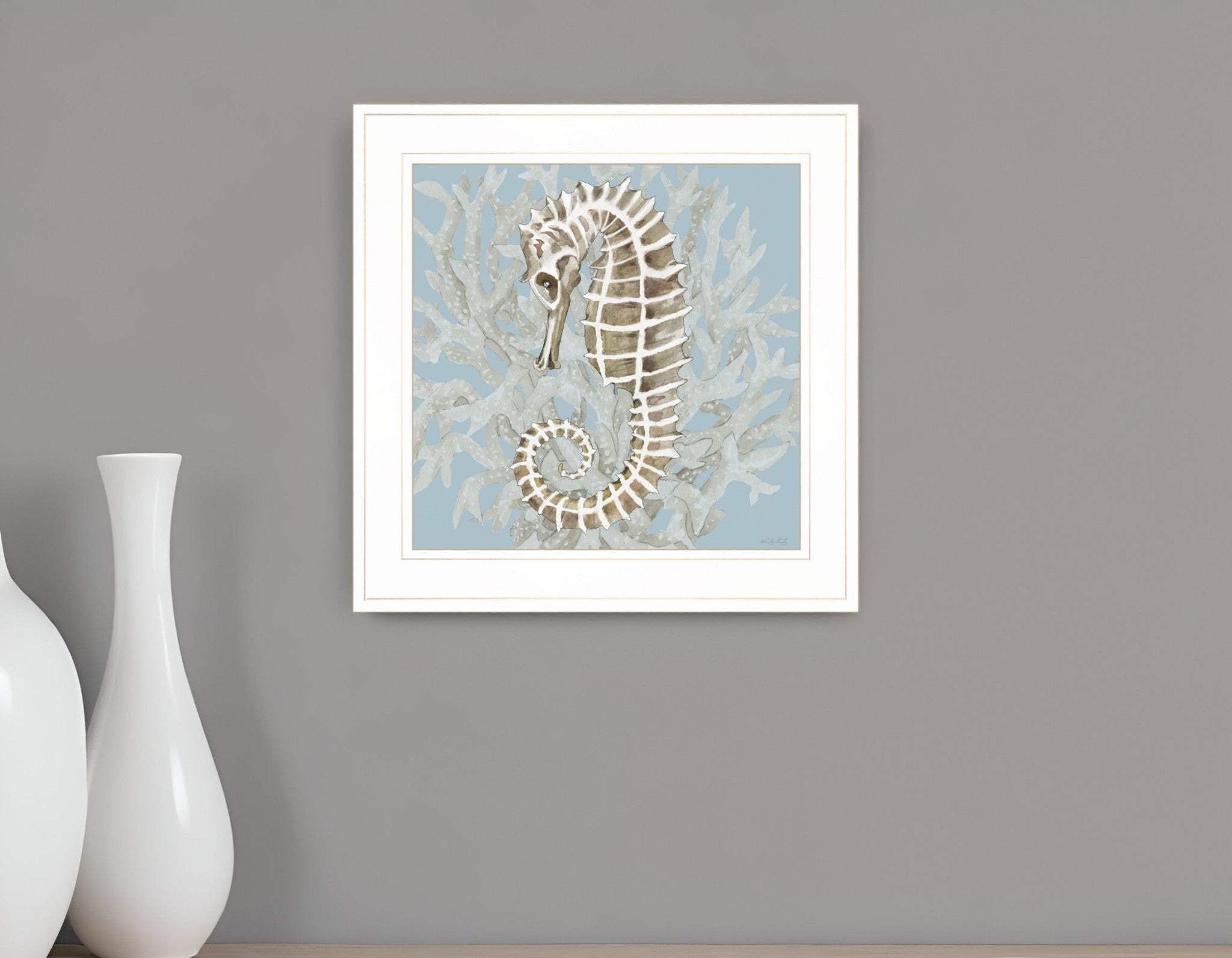 Coral Seahorse II 2 White Framed Print Wall Art - Homeroots - Flyclothing LLC