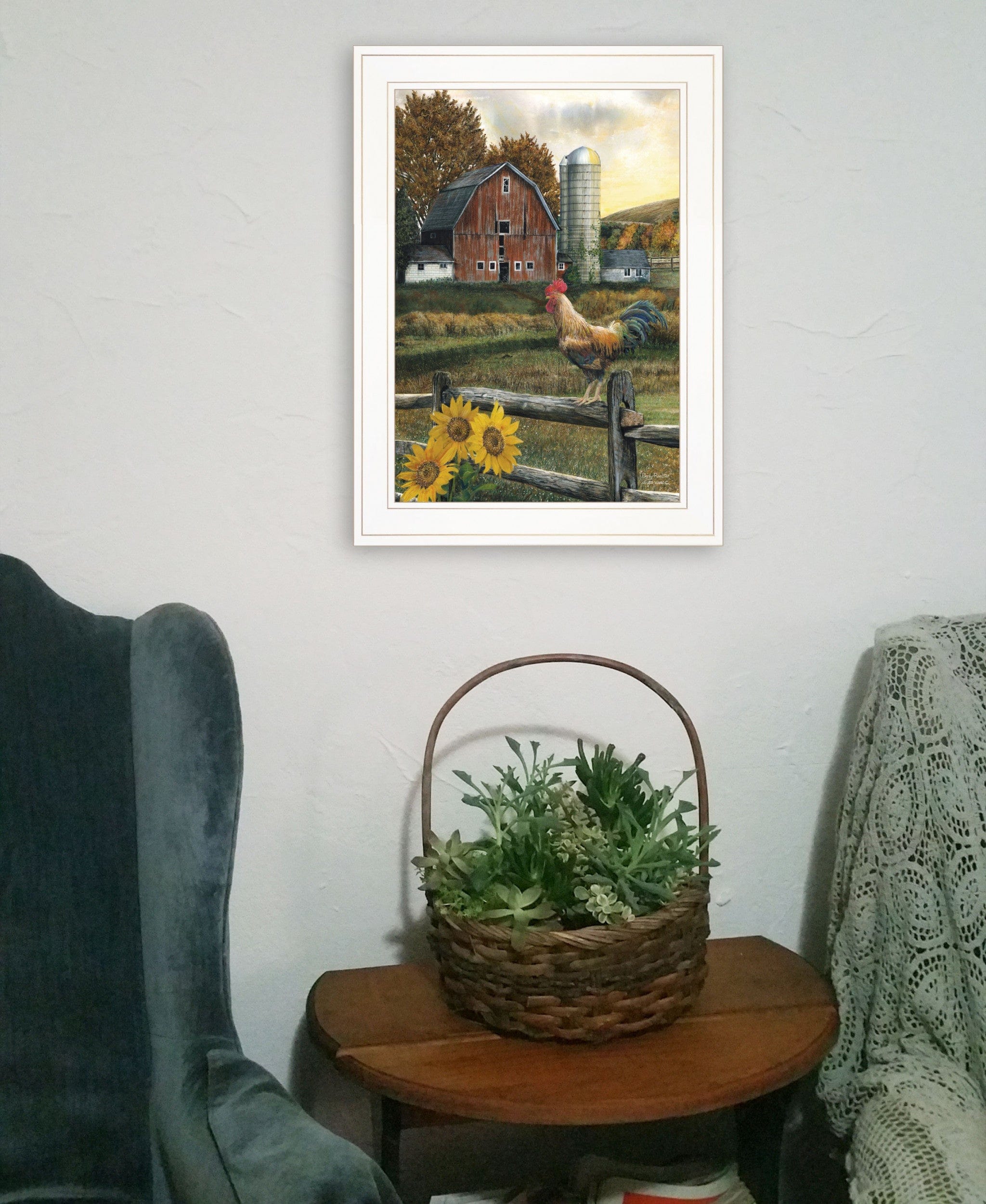 Early Rooster 2 White Framed Print Wall Art - Homeroots