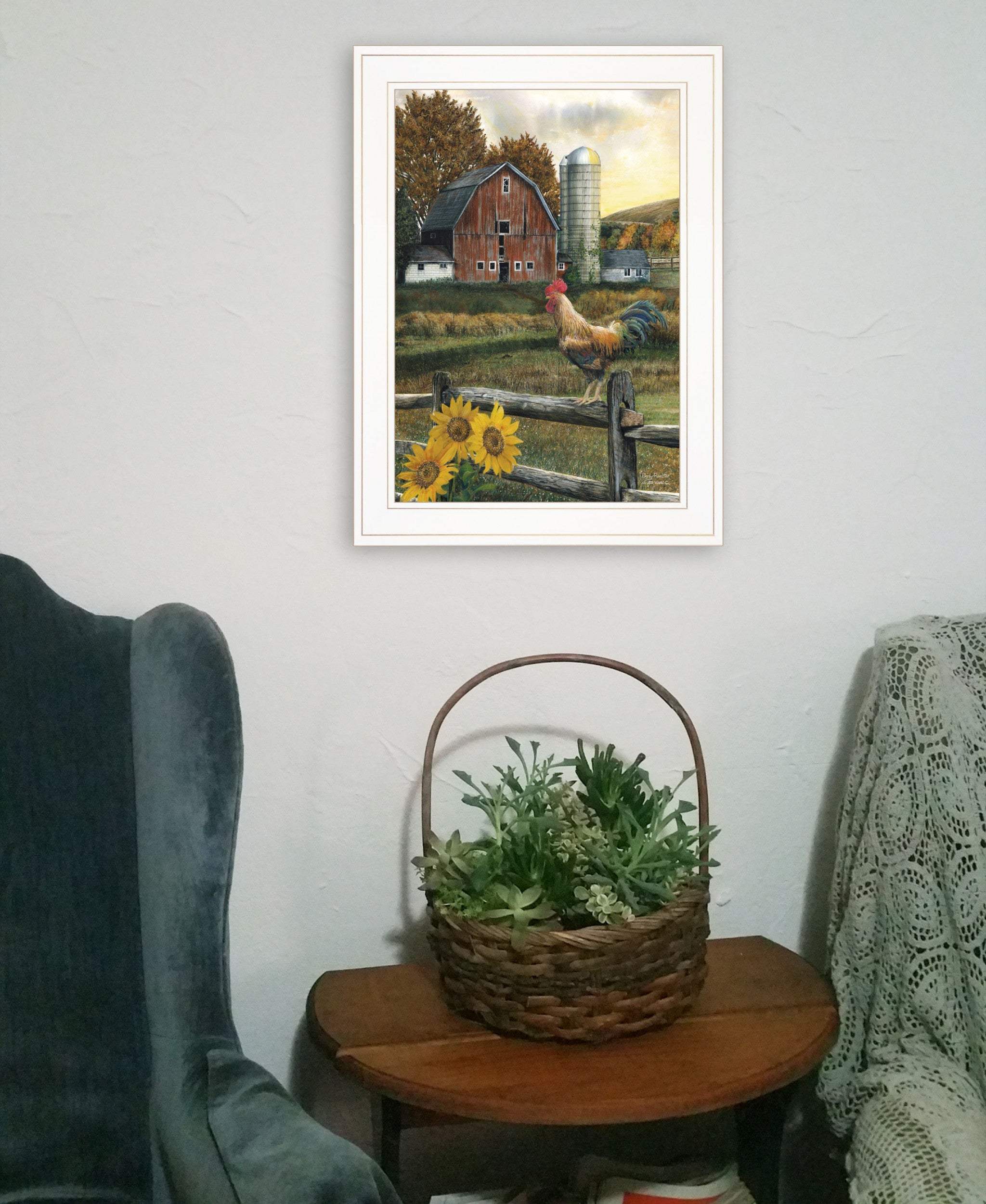 Early Rooster 2 White Framed Print Wall Art - Homeroots - Flyclothing LLC