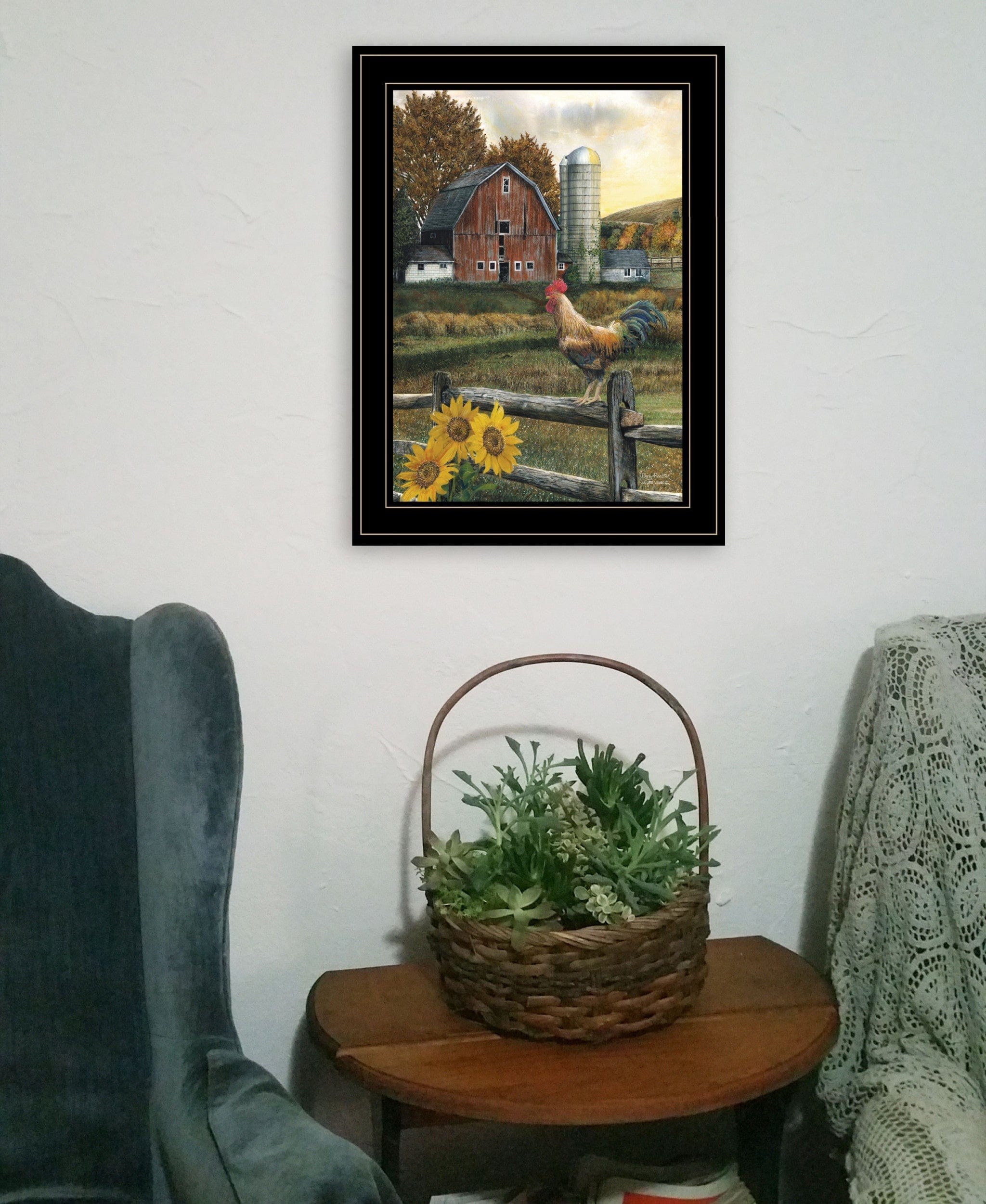 Early Rooster 4 Black Framed Print Wall Art - Homeroots