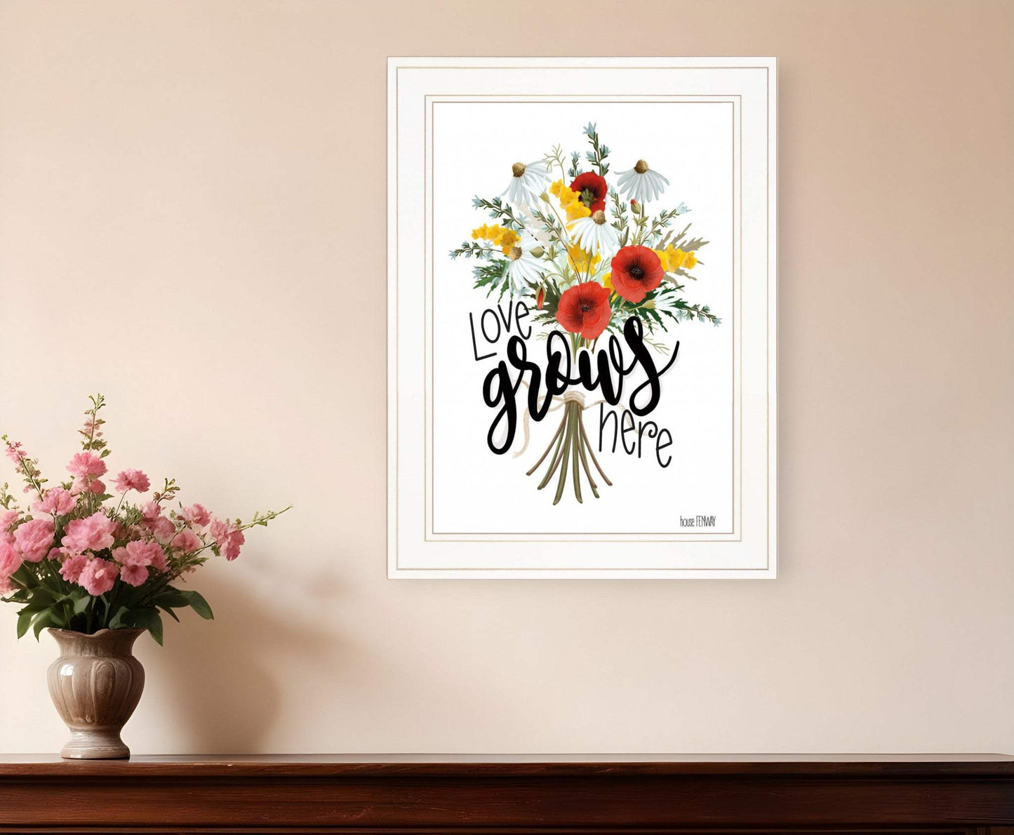 Love Grows Here 3 White Framed Print Wall Art - Homeroots - Flyclothing LLC