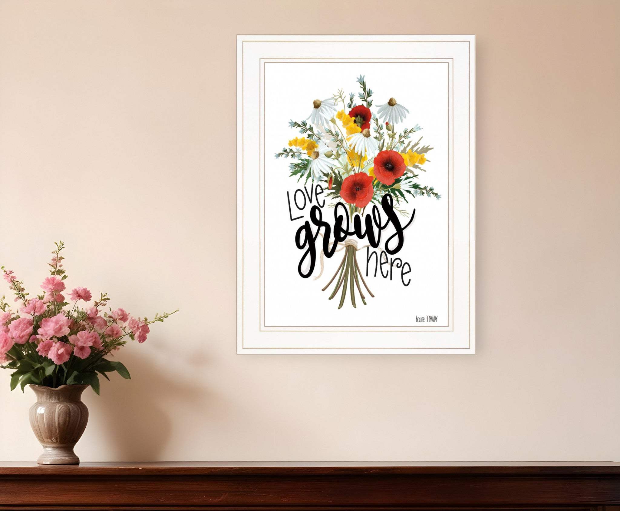 Love Grows Here 3 White Framed Print Wall Art - Homeroots - Flyclothing LLC