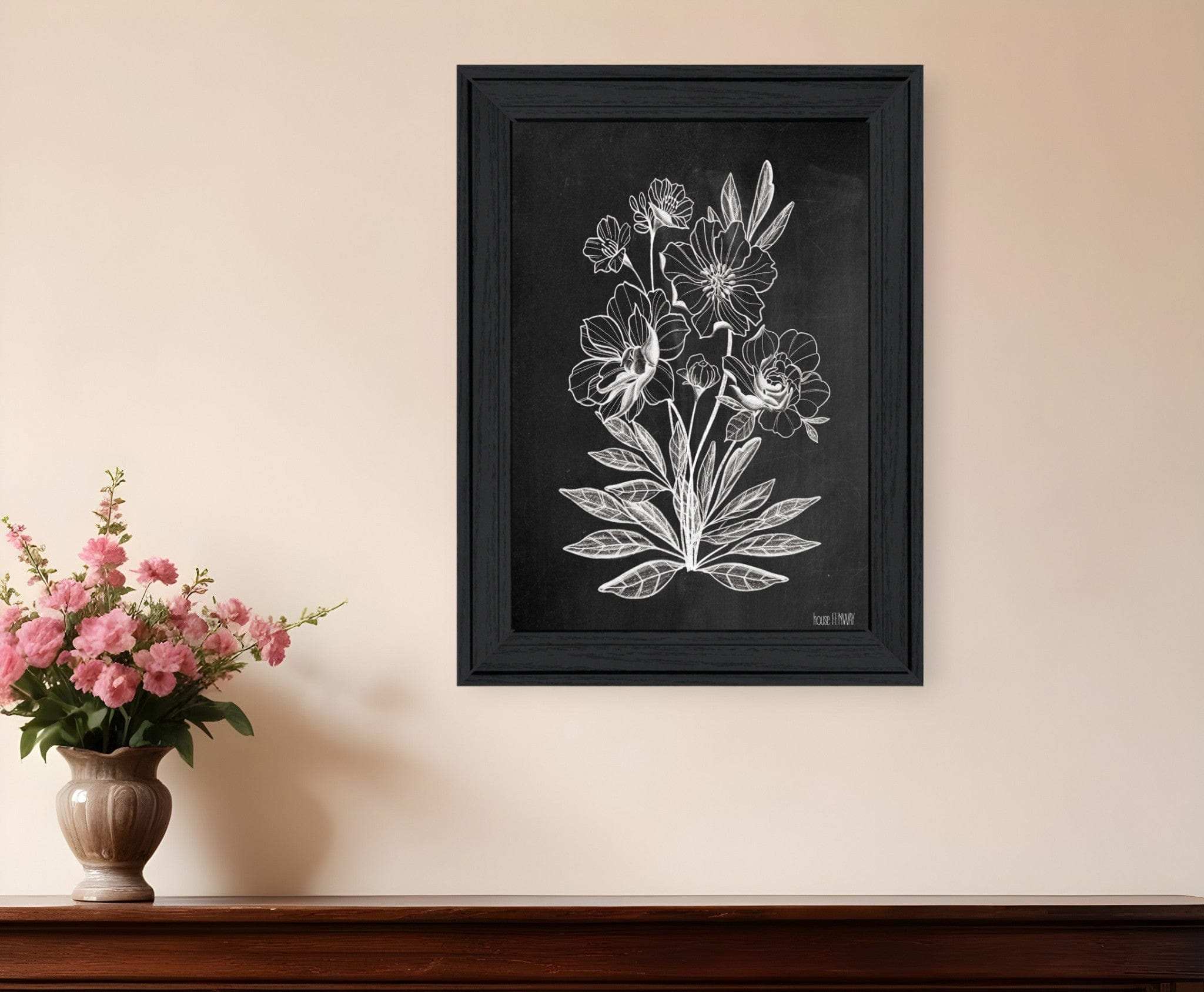 Vintage Chalkboard Flowers Black Framed Print Wall Art - Homeroots - Flyclothing LLC
