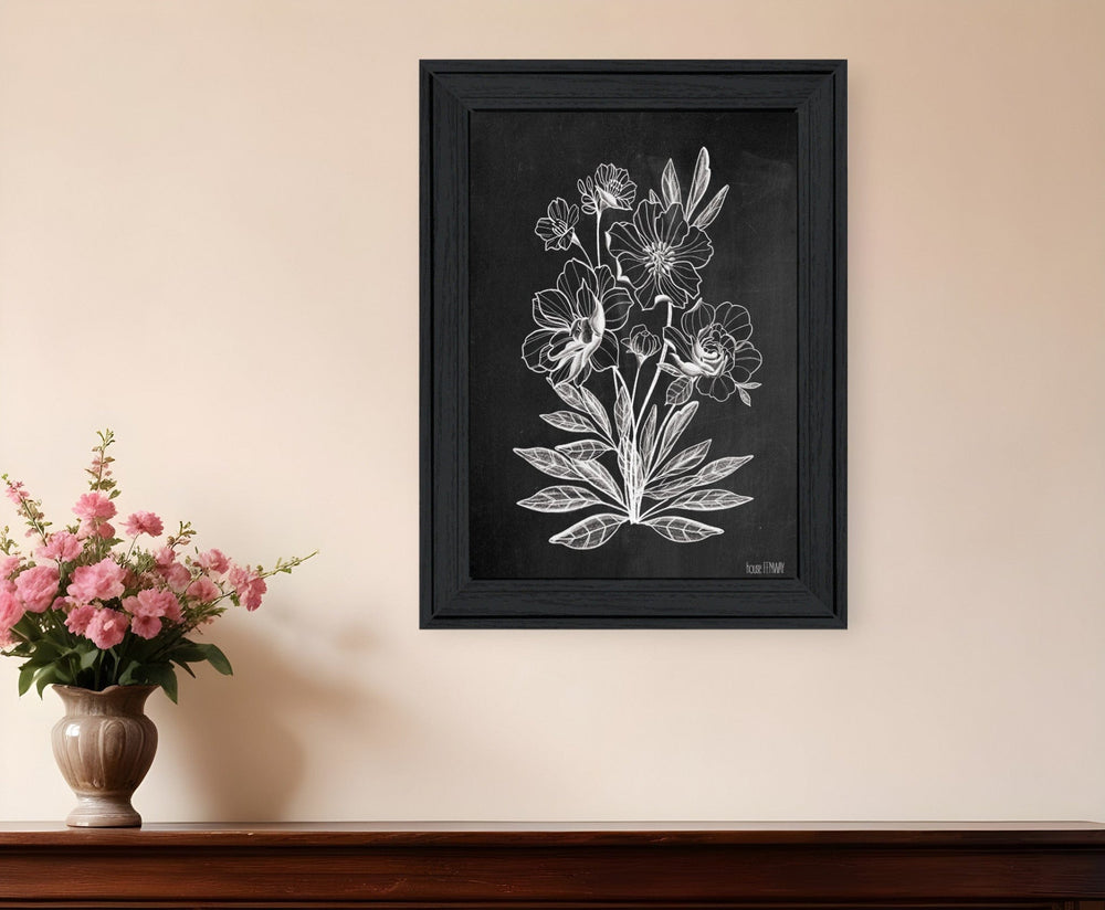 Vintage Chalkboard Flowers Black Framed Print Wall Art - Homeroots