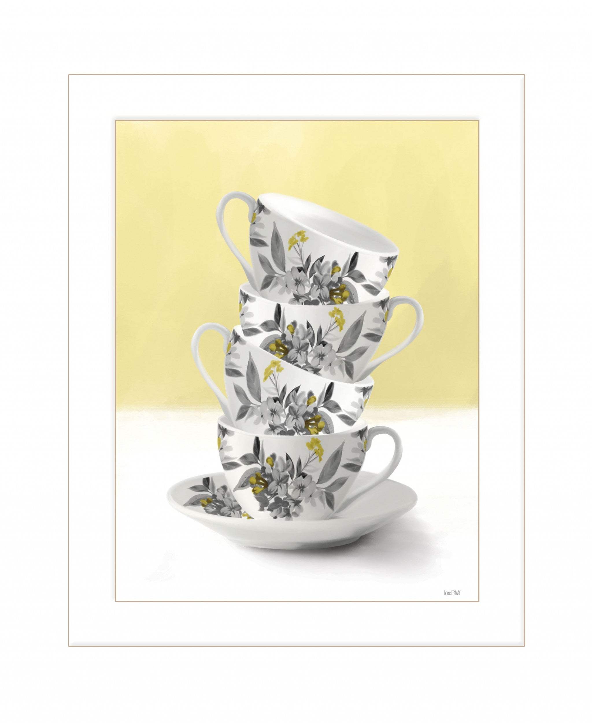 Time for Tea Yellow 1 White Framed Print Wall Art - Homeroots - Flyclothing LLC