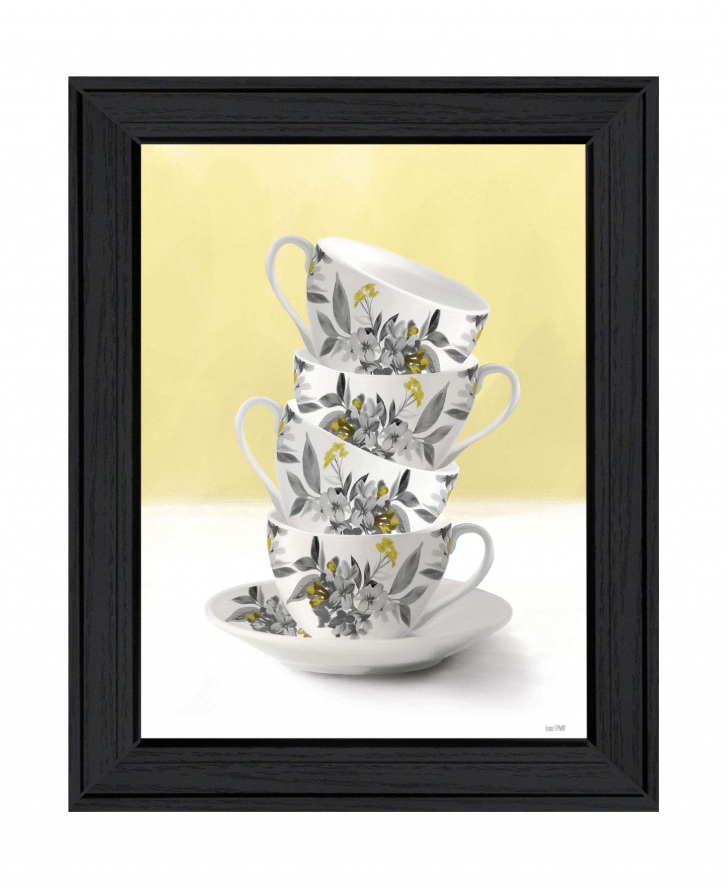 Time for Tea Yellow 2 Black Framed Print Wall Art - Homeroots - Flyclothing LLC