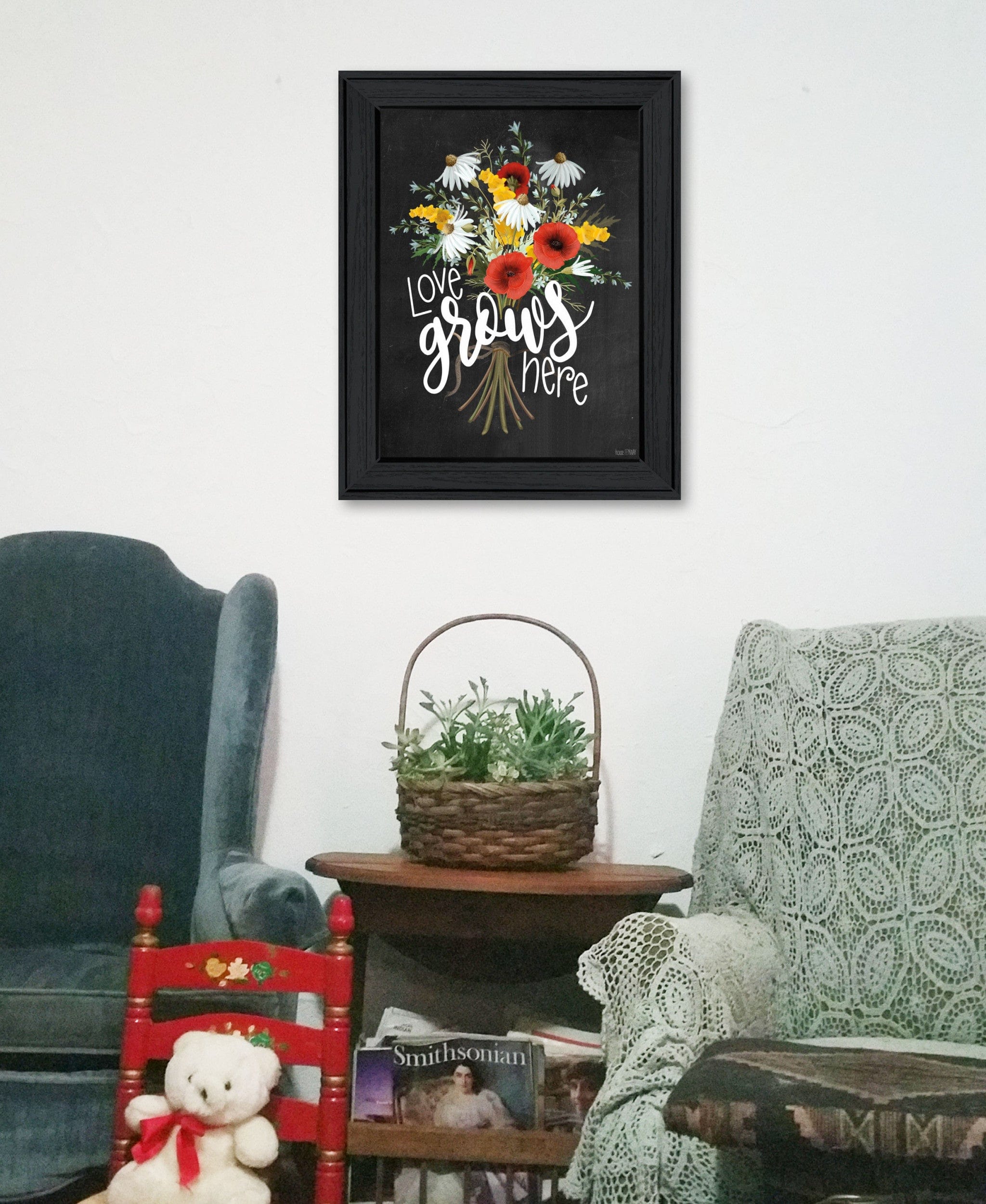 Love Grows Here 6 Black Framed Print Wall Art - Homeroots
