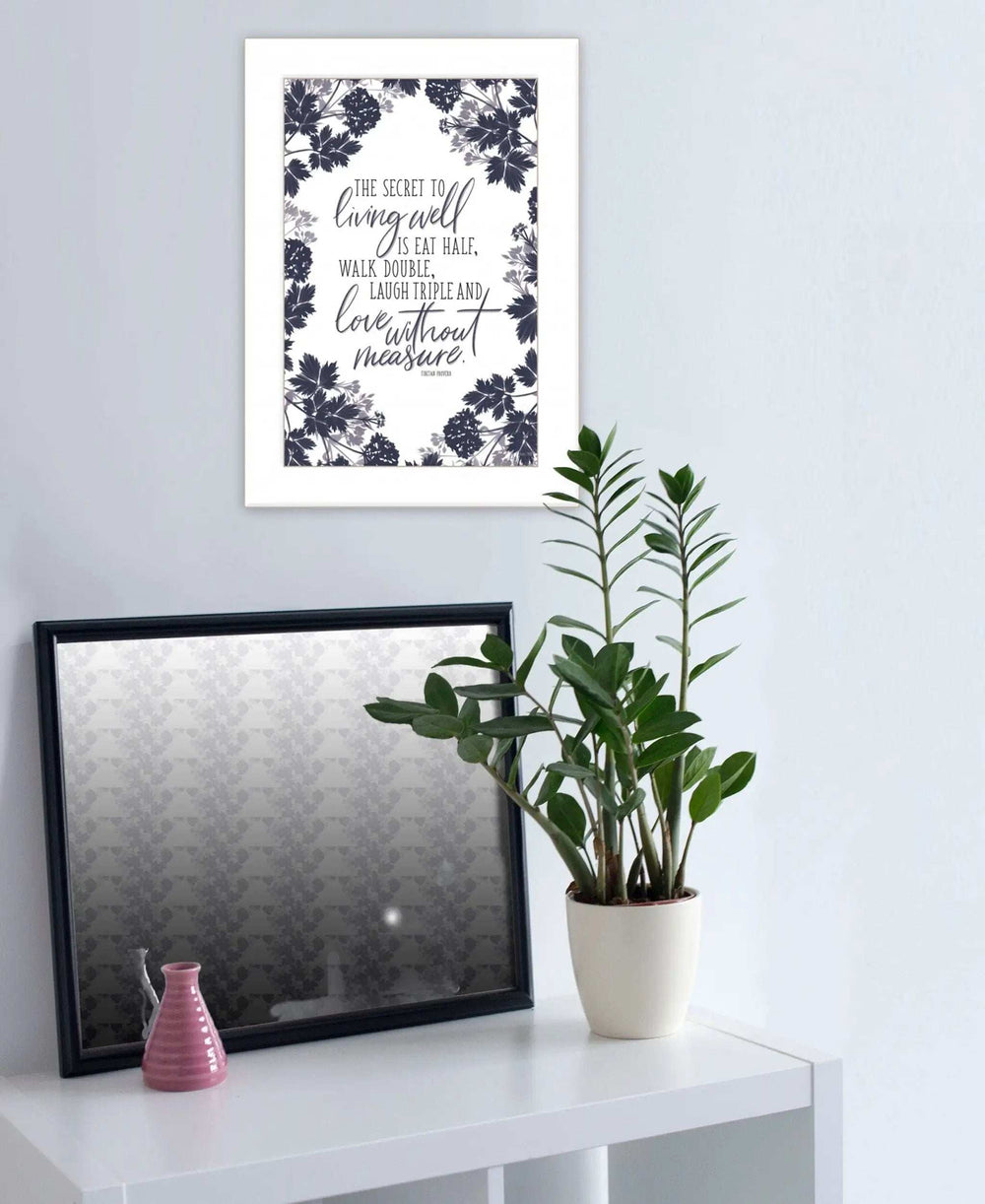 The Secret to Living Well 1 White Framed Print Wall Art - Homeroots - Flyclothing LLC