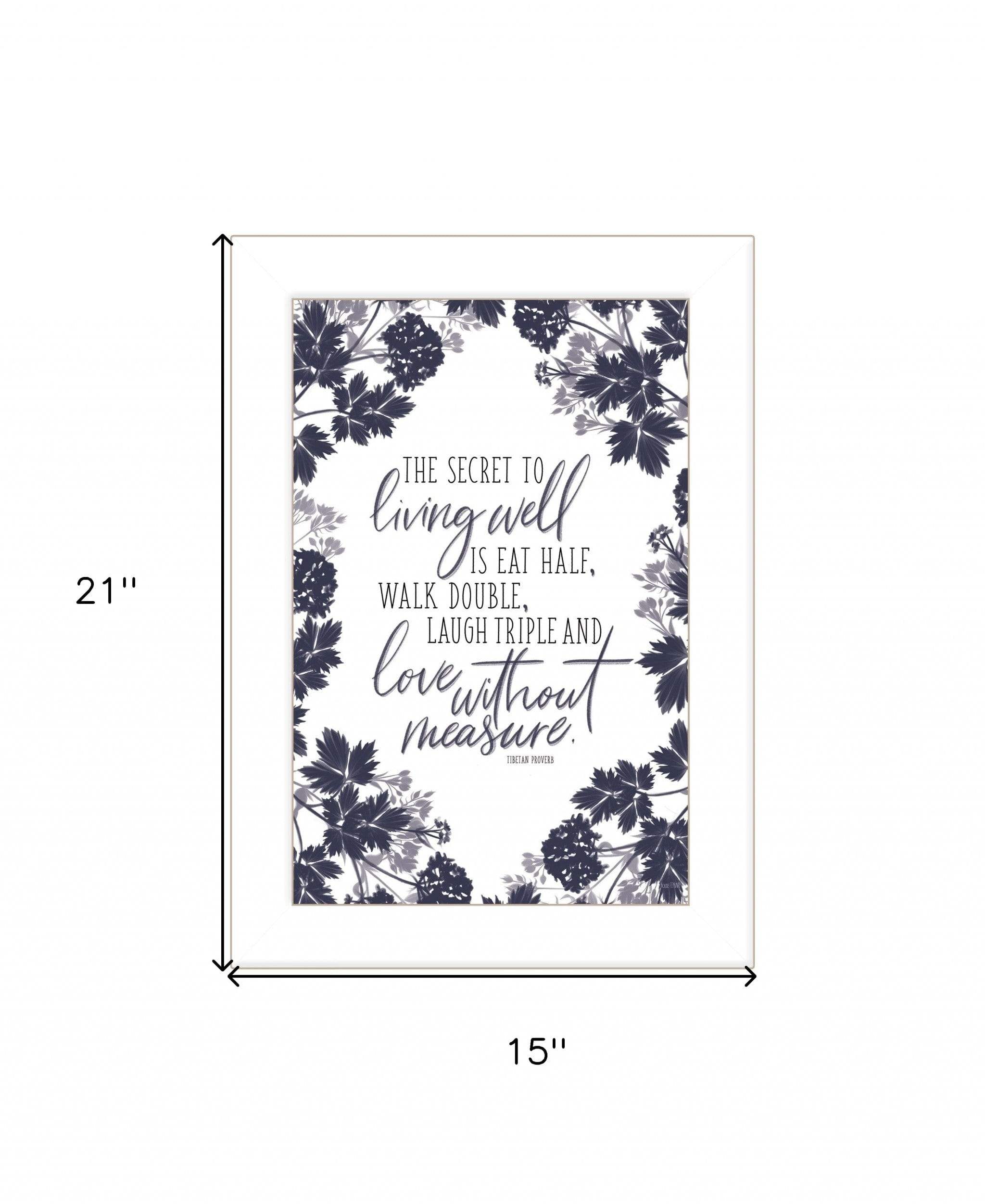 The Secret to Living Well 1 White Framed Print Wall Art - Homeroots - Flyclothing LLC