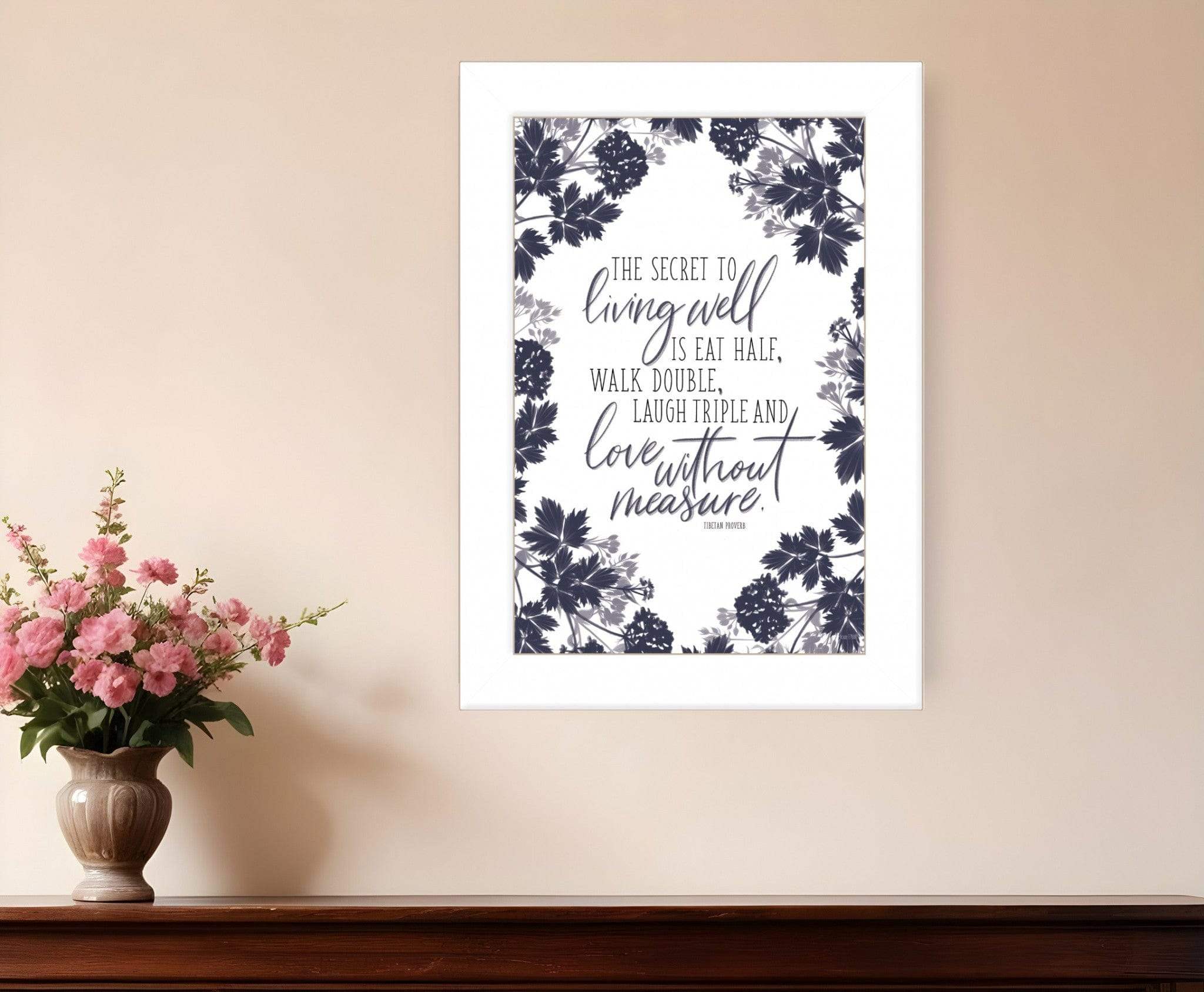 The Secret to Living Well 1 White Framed Print Wall Art - Homeroots - Flyclothing LLC