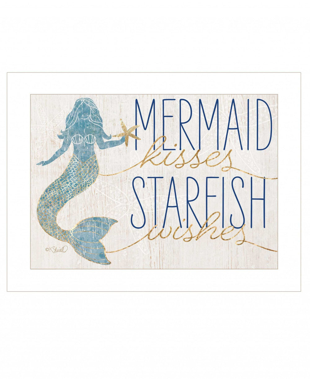 Mermaid Kisses Starfish Wishes 1 White Framed Print Wall Art - Homeroots - Flyclothing LLC