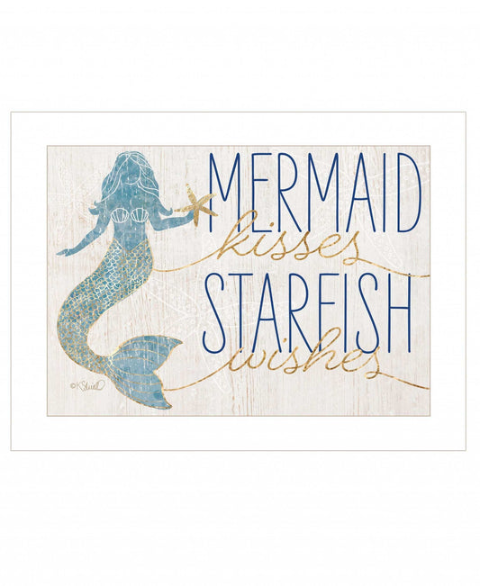 Mermaid Kisses Starfish Wishes 1 White Framed Print Wall Art - Homeroots - Flyclothing LLC