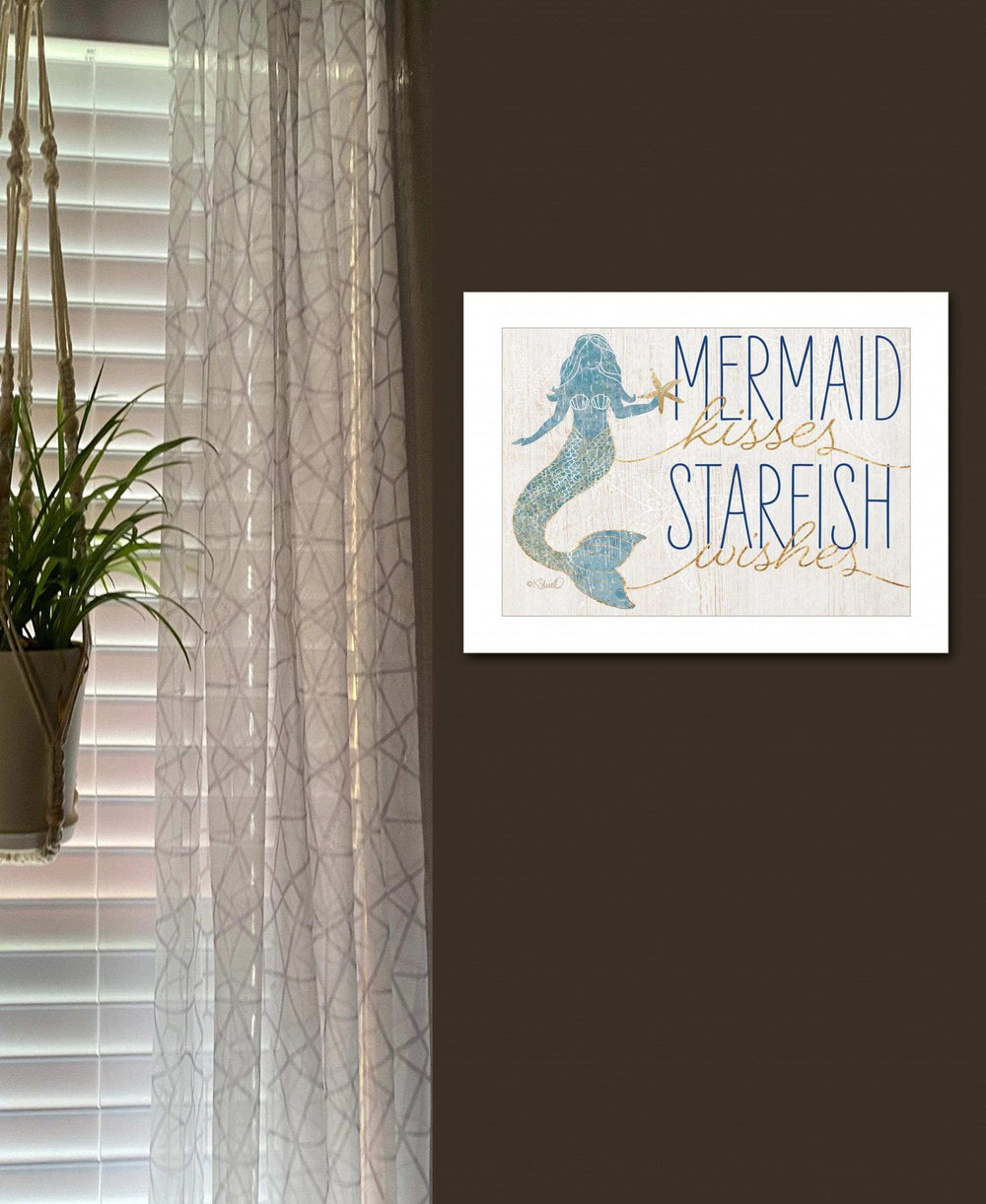 Mermaid Kisses Starfish Wishes 1 White Framed Print Wall Art - Homeroots - Flyclothing LLC