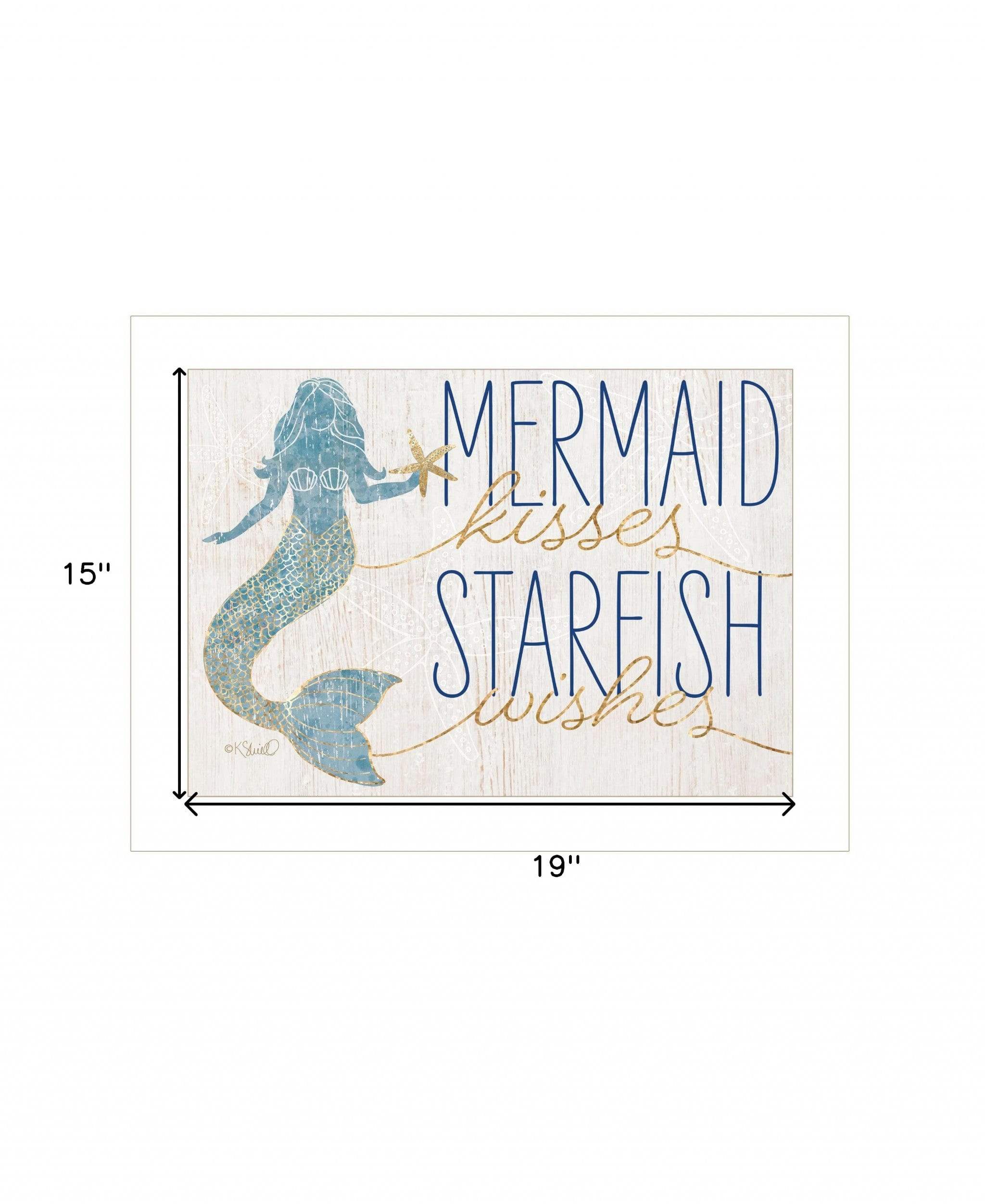 Mermaid Kisses Starfish Wishes 1 White Framed Print Wall Art - Homeroots - Flyclothing LLC