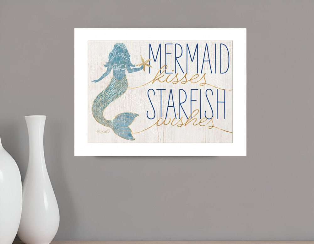 Mermaid Kisses Starfish Wishes 1 White Framed Print Wall Art - Homeroots