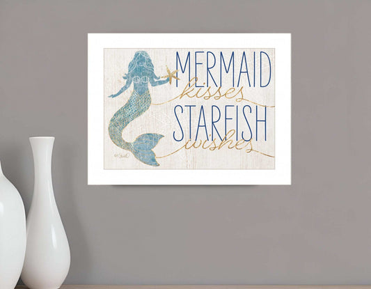 Mermaid Kisses Starfish Wishes 1 White Framed Print Wall Art - Homeroots - Flyclothing LLC