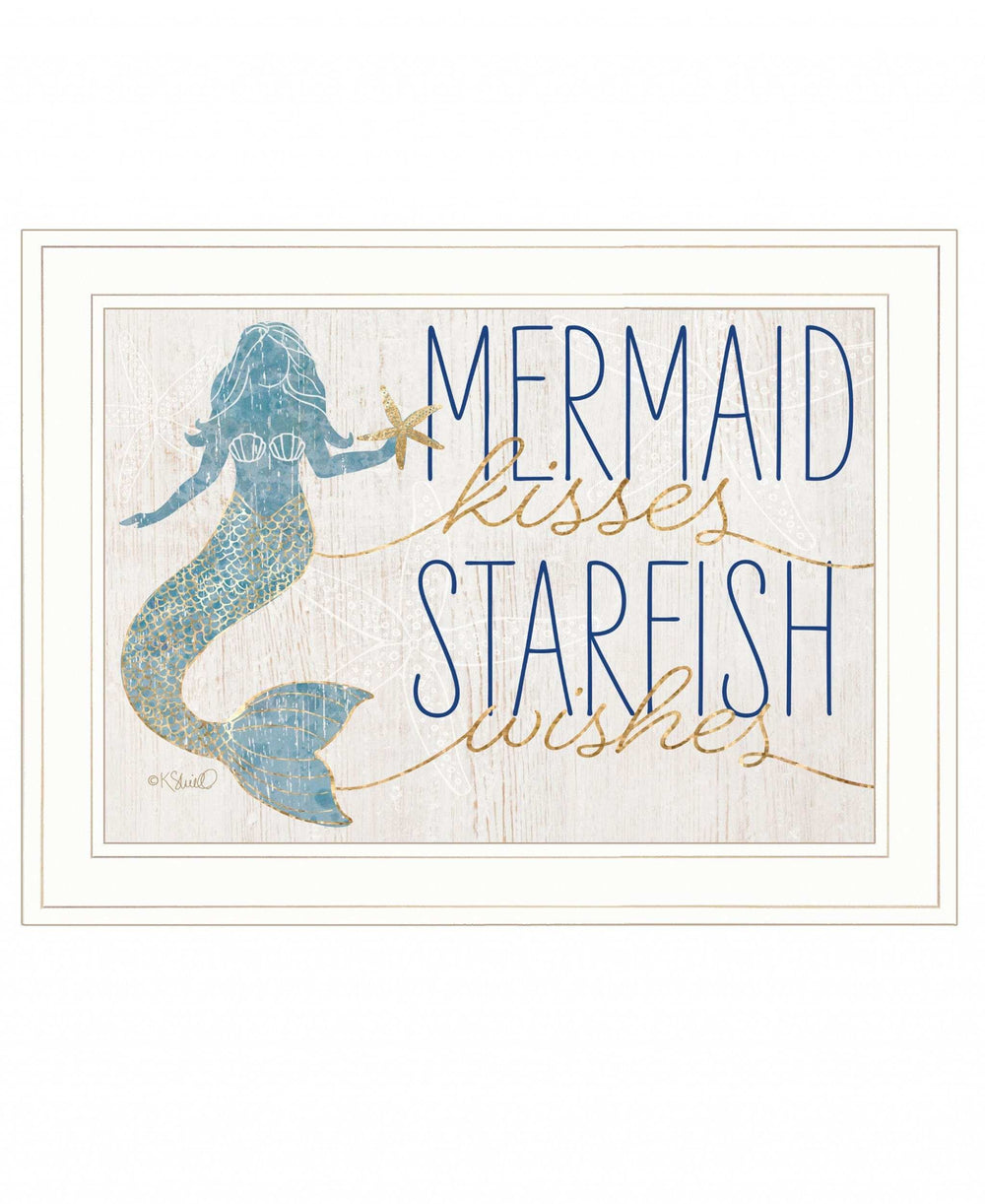 Mermaid Kisses Starfish Wishes 2 White Framed Print Wall Art - Homeroots - Flyclothing LLC