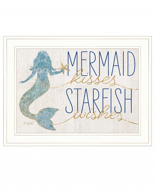 Mermaid Kisses Starfish Wishes 2 White Framed Print Wall Art - Homeroots - Flyclothing LLC