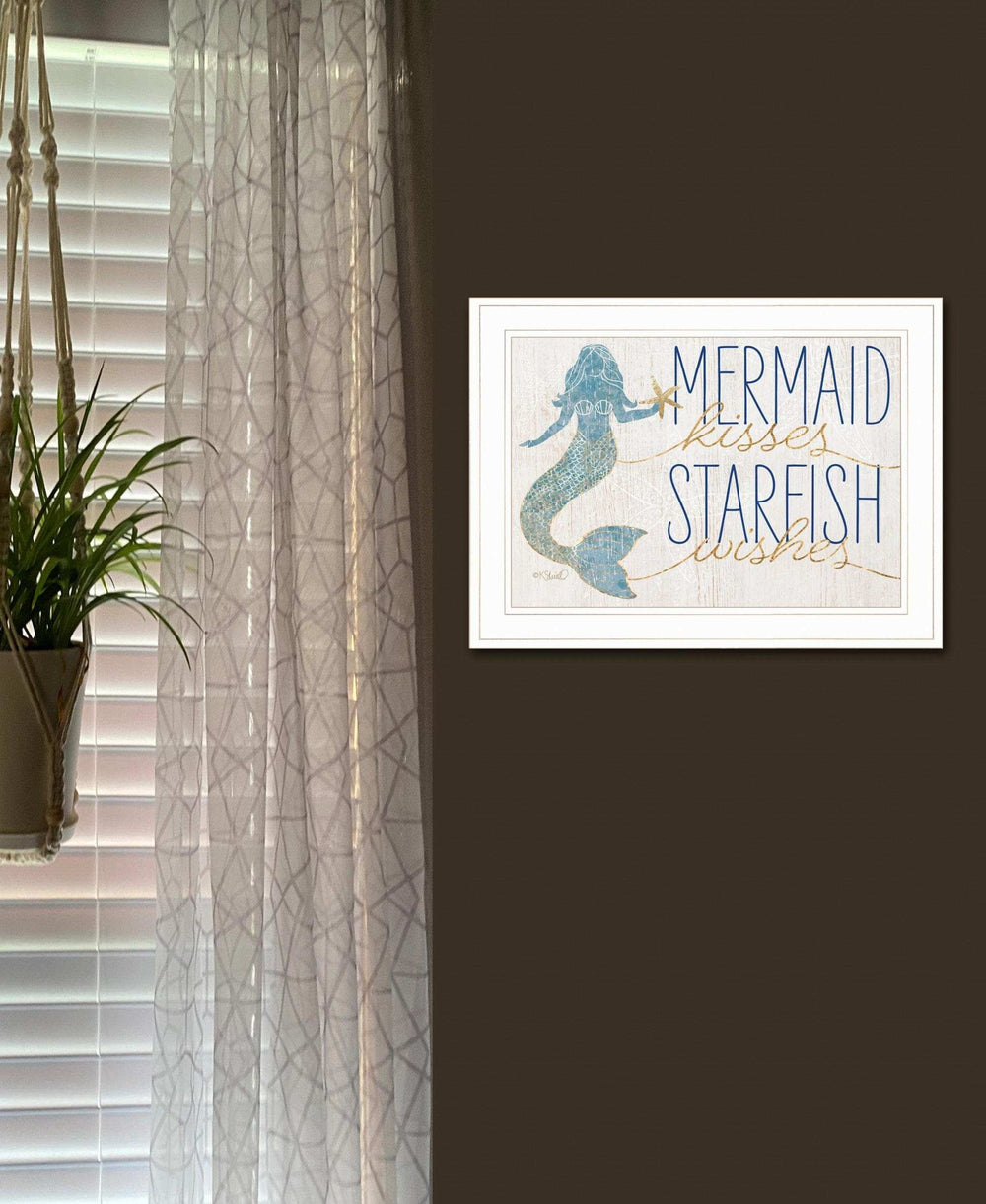 Mermaid Kisses Starfish Wishes 2 White Framed Print Wall Art - Homeroots - Flyclothing LLC