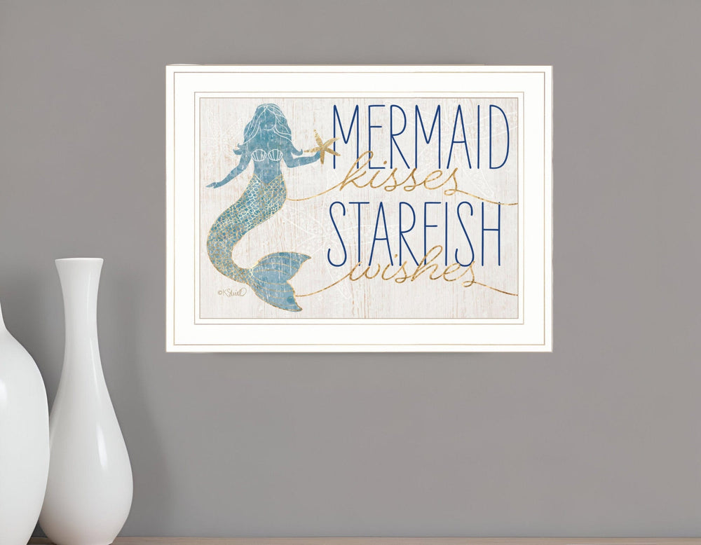 Mermaid Kisses Starfish Wishes 2 White Framed Print Wall Art - Homeroots
