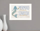 Mermaid Kisses Starfish Wishes 2 White Framed Print Wall Art - Homeroots