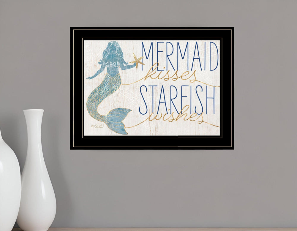 Mermaid Kisses Starfish Wishes 3 Black Framed Print Wall Art - Homeroots