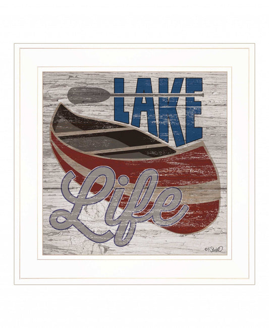 Lake Life Canoe 2 White Framed Print Wall Art - Homeroots - Flyclothing LLC