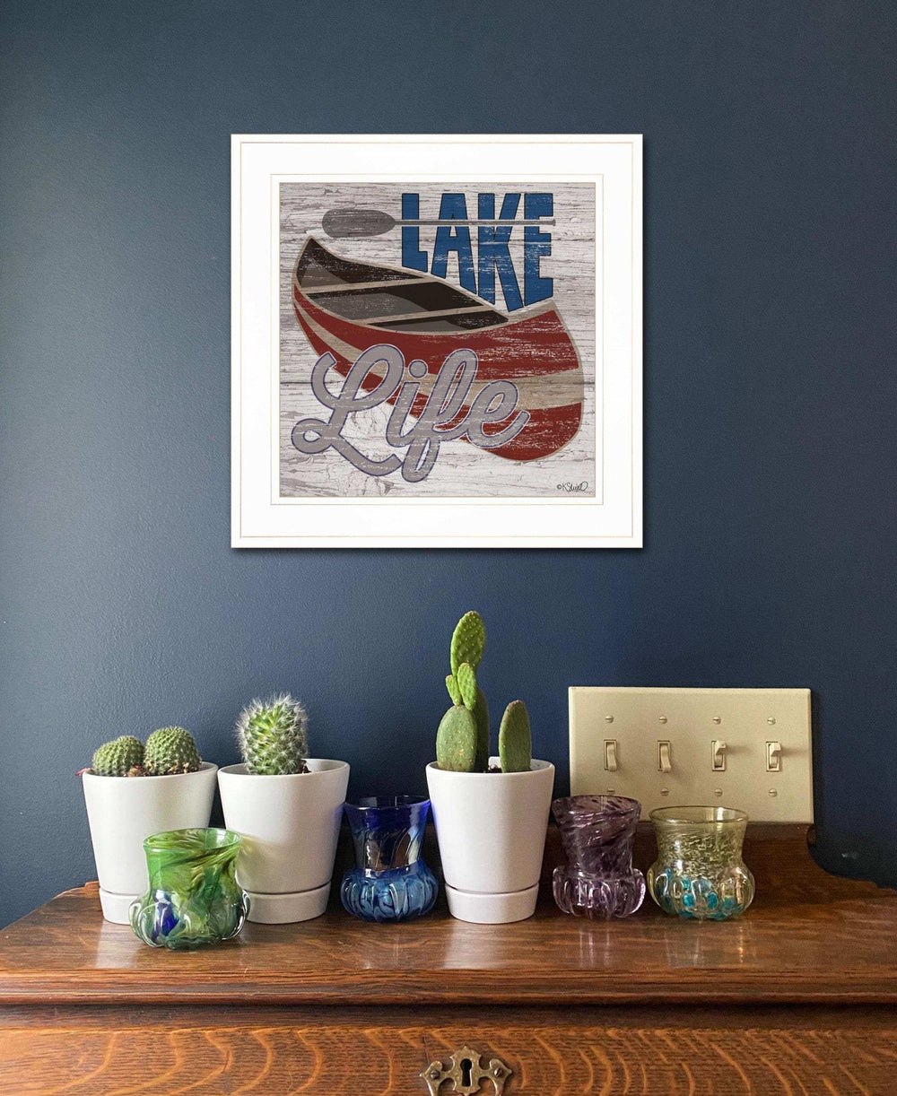 Lake Life Canoe 2 White Framed Print Wall Art - Homeroots - Flyclothing LLC