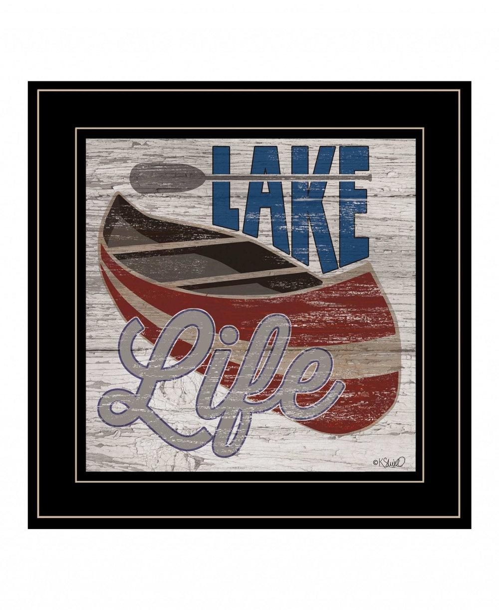 Lake Life Canoe 3 Black Framed Print Wall Art - Homeroots - Flyclothing LLC
