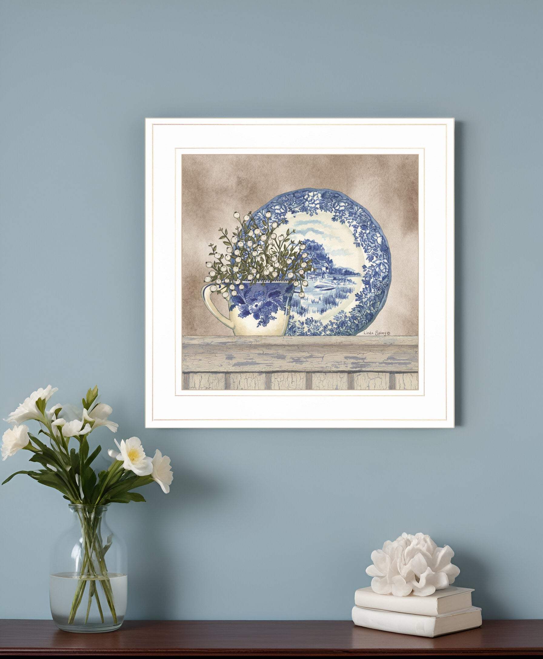 Farmhouse Blues II 2 White Framed Print Wall Art - Homeroots - Flyclothing LLC