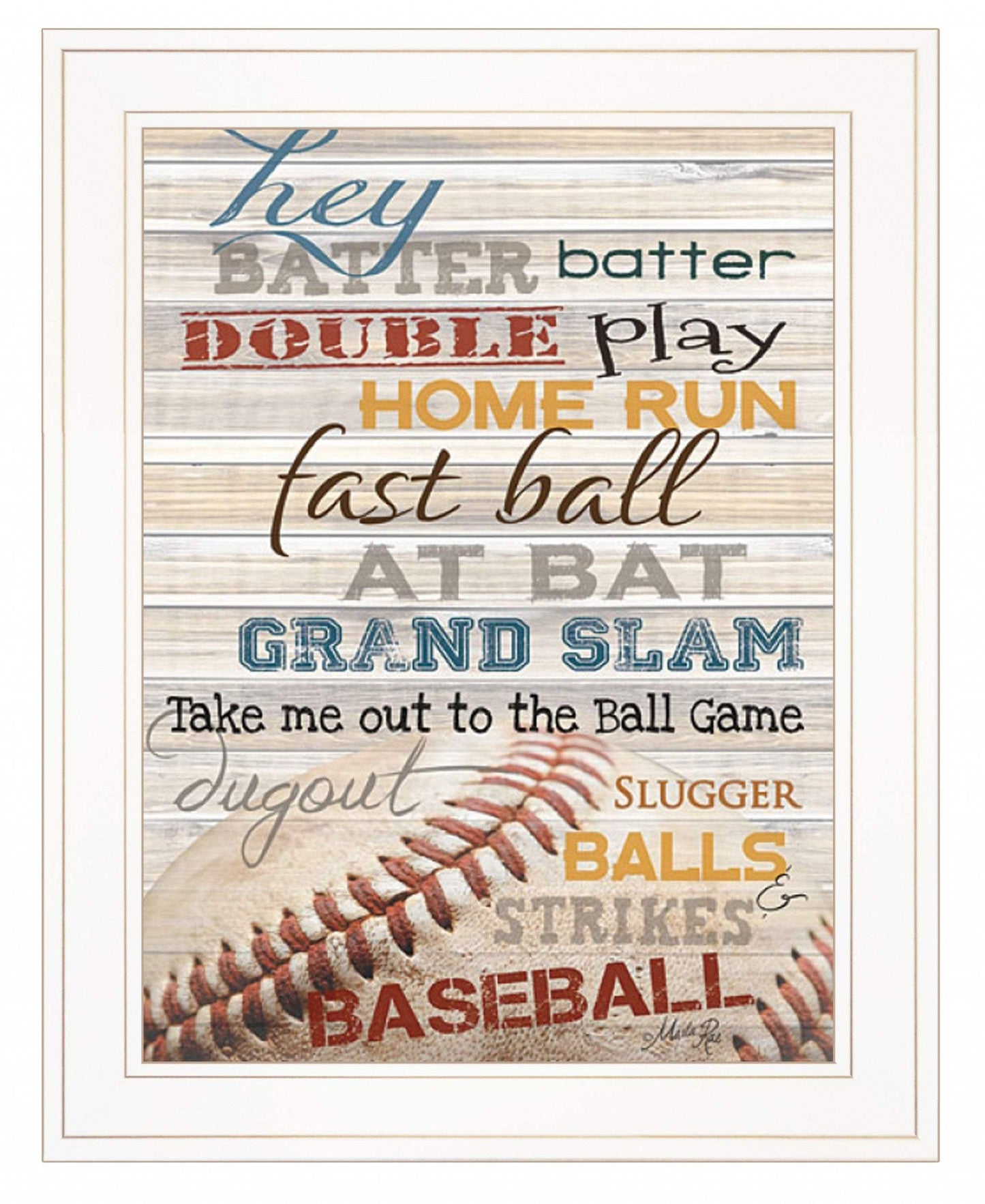 Hey Batter Batter 1 White Framed Print Wall Art - Homeroots - Flyclothing LLC