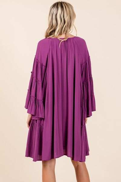 Mittoshop Frill Tie Neck Bell Sleeve Dress - Trendsi - Flyclothing LLC