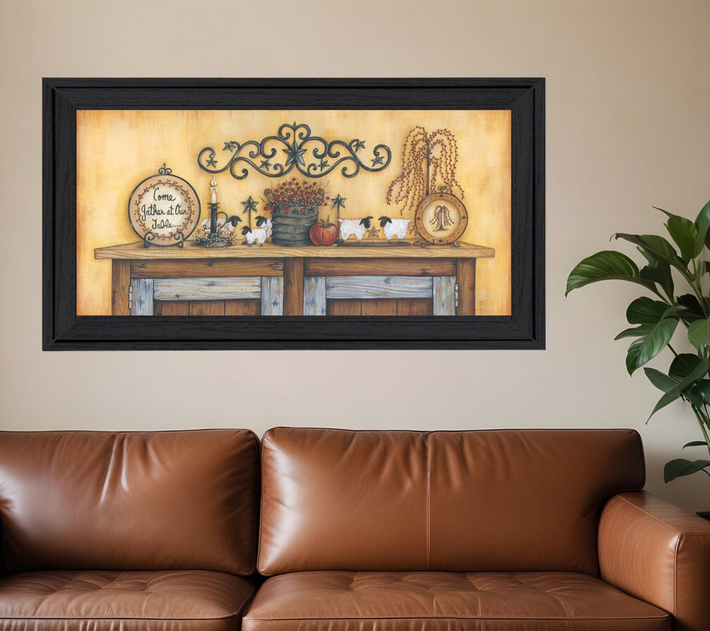 Come Gather at Our Table 4 Black Framed Print Wall Art - Homeroots