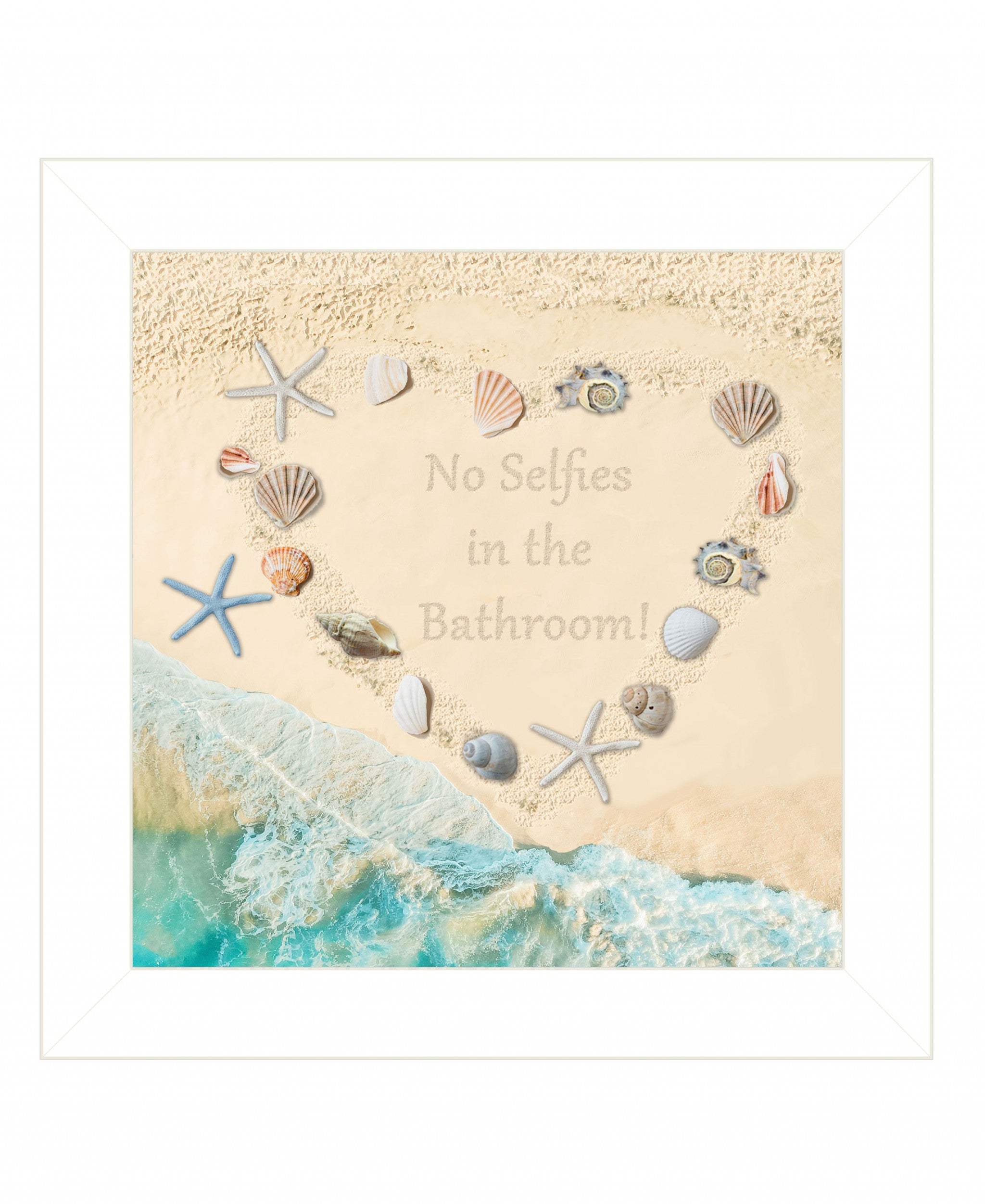 No Selfies in the Bathroom Sea 1 White Framed Print Bathroom Wall Art - Homeroots - Flyclothing LLC