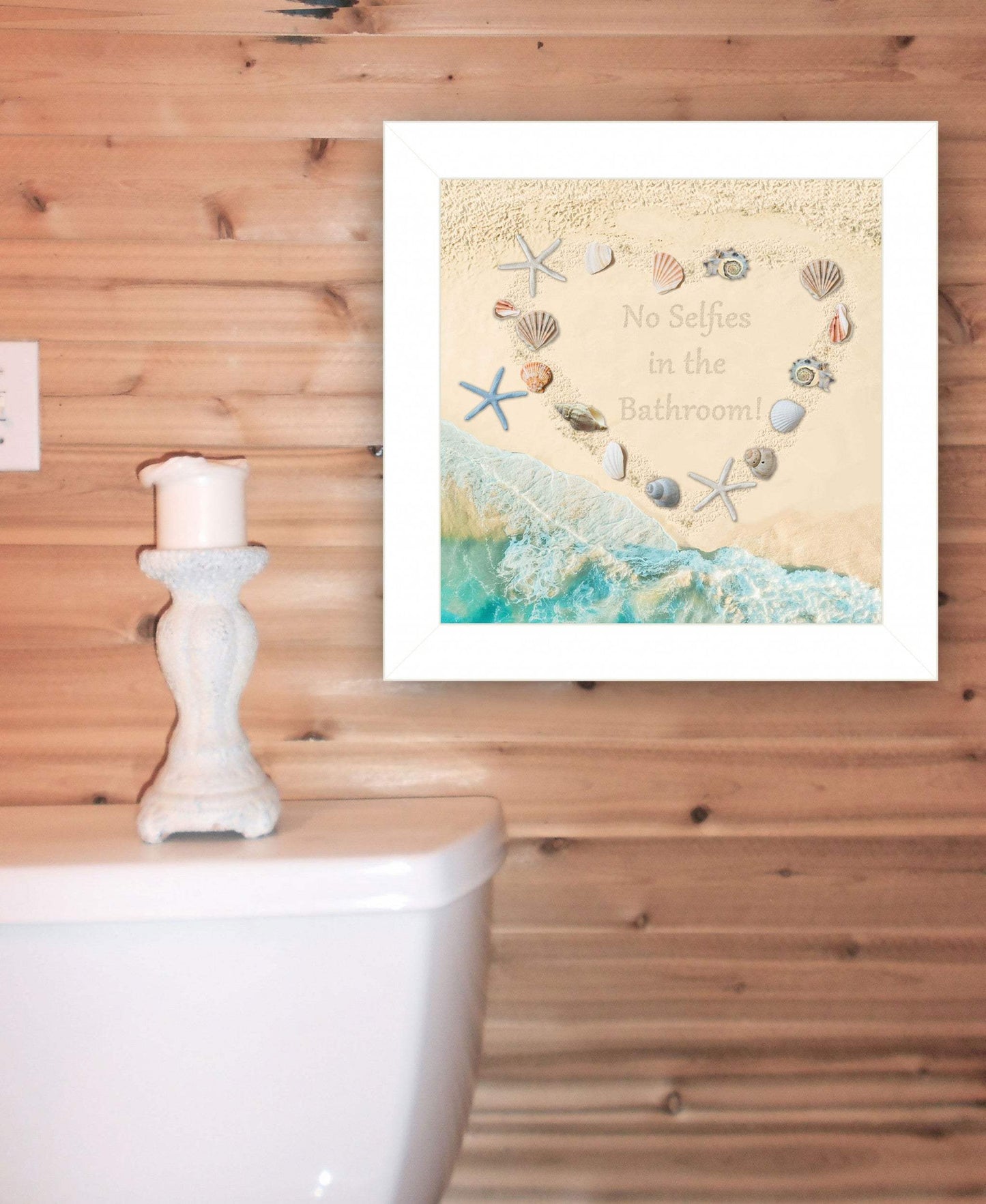 No Selfies in the Bathroom Sea 1 White Framed Print Bathroom Wall Art - Homeroots - Flyclothing LLC