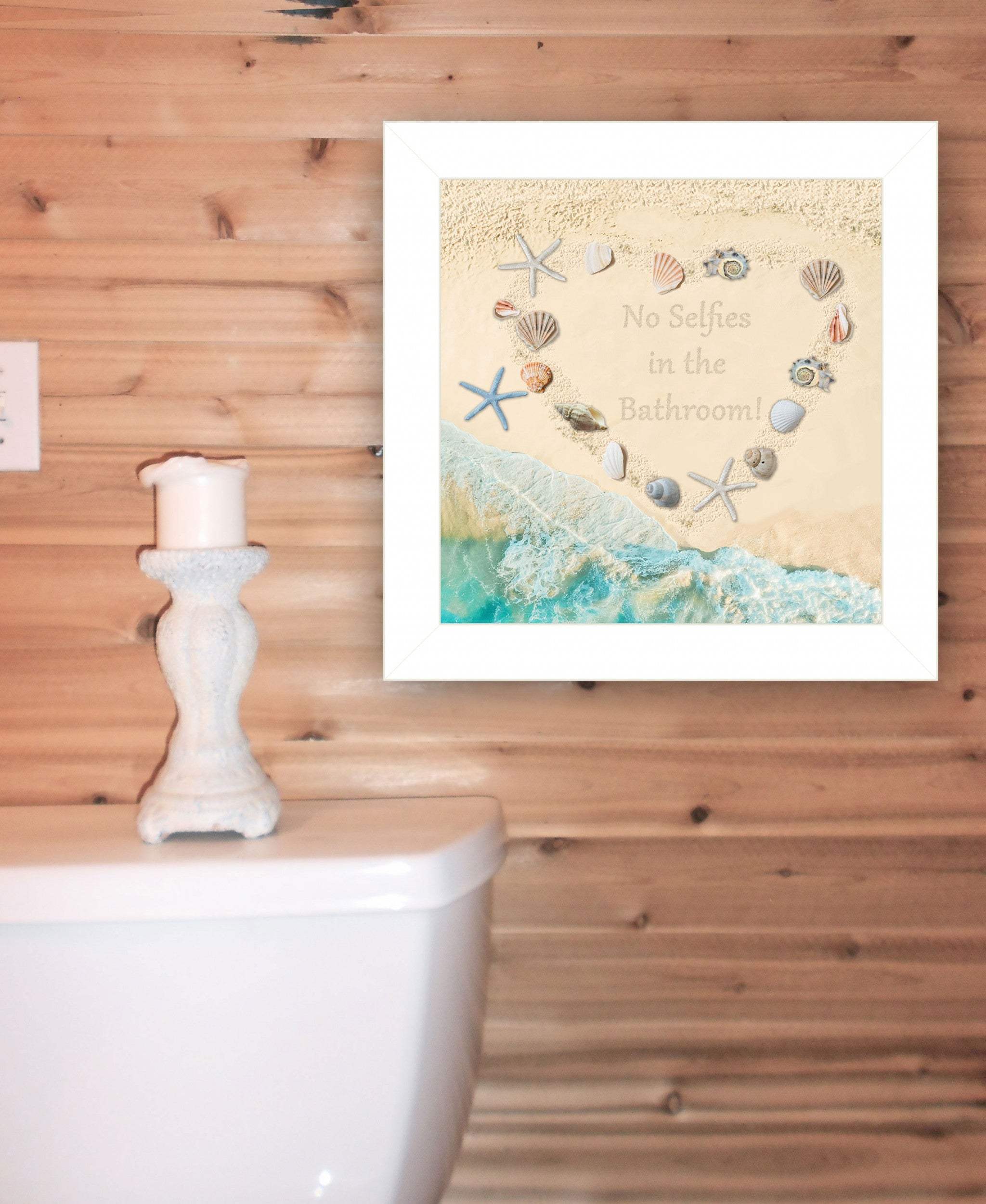 No Selfies in the Bathroom Sea 1 White Framed Print Bathroom Wall Art - Homeroots - Flyclothing LLC
