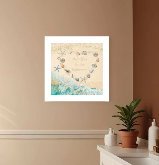 No Selfies in the Bathroom Sea 1 White Framed Print Bathroom Wall Art - Homeroots - Flyclothing LLC