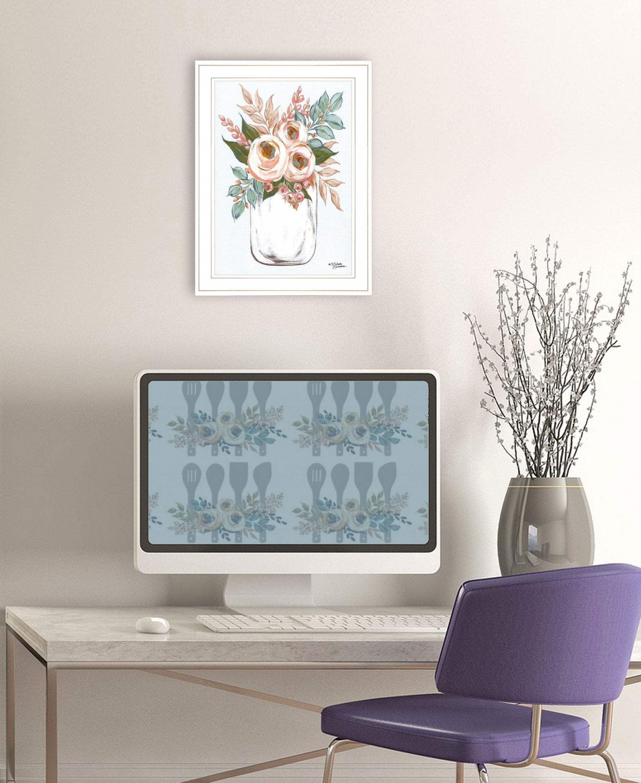 Floral Jar 1 White Framed Print Wall Art - Homeroots - Flyclothing LLC